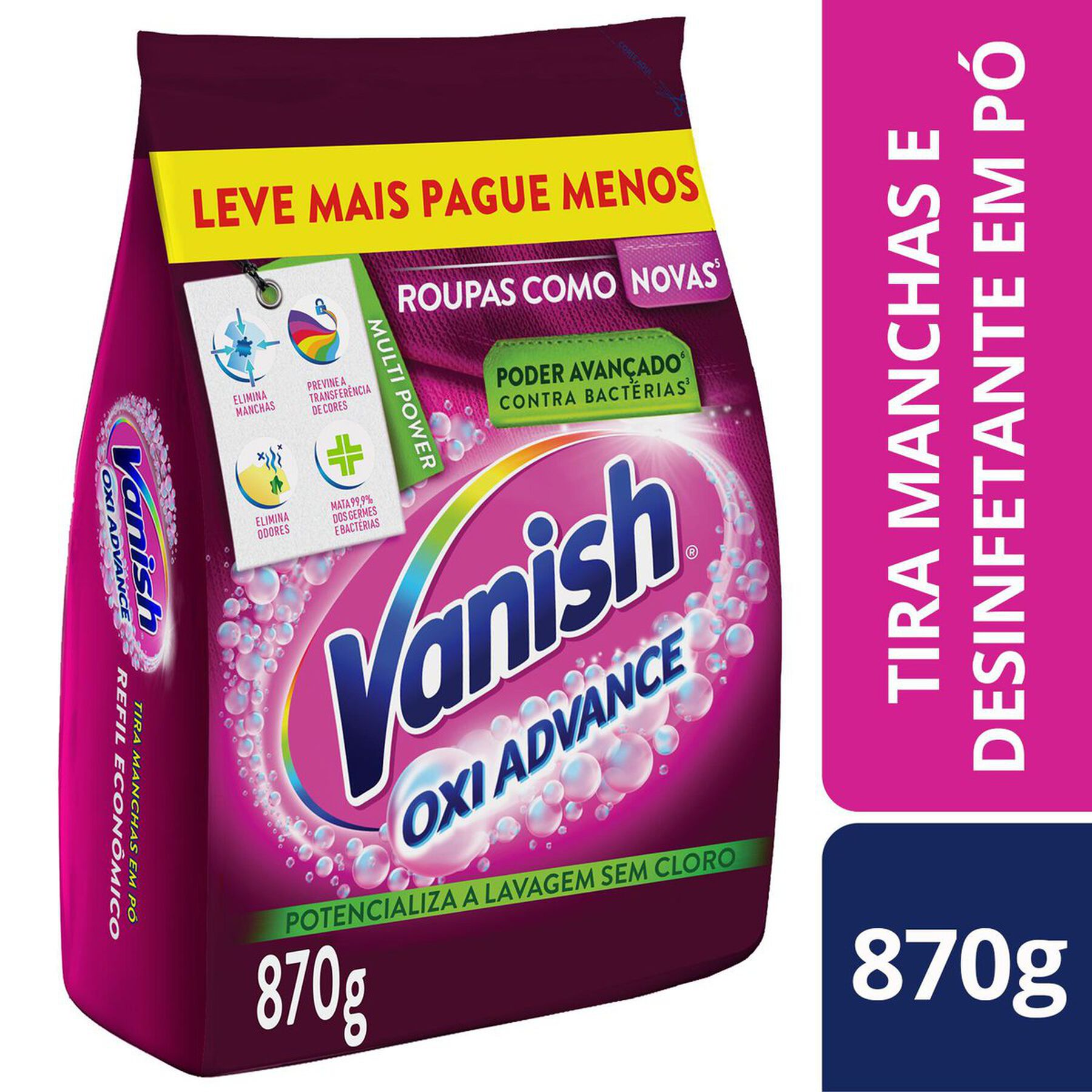 Tira-Manchas em Pó Vanish Oxi Advance Pacote 870g - Embalagem Refil Leve Mais Pague Menos