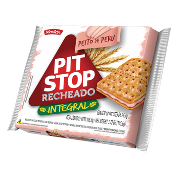 Pack Biscoito Integral Recheio Peito de Peru Marilan Pit Stop Pacote 105,6g C/4 Unidades