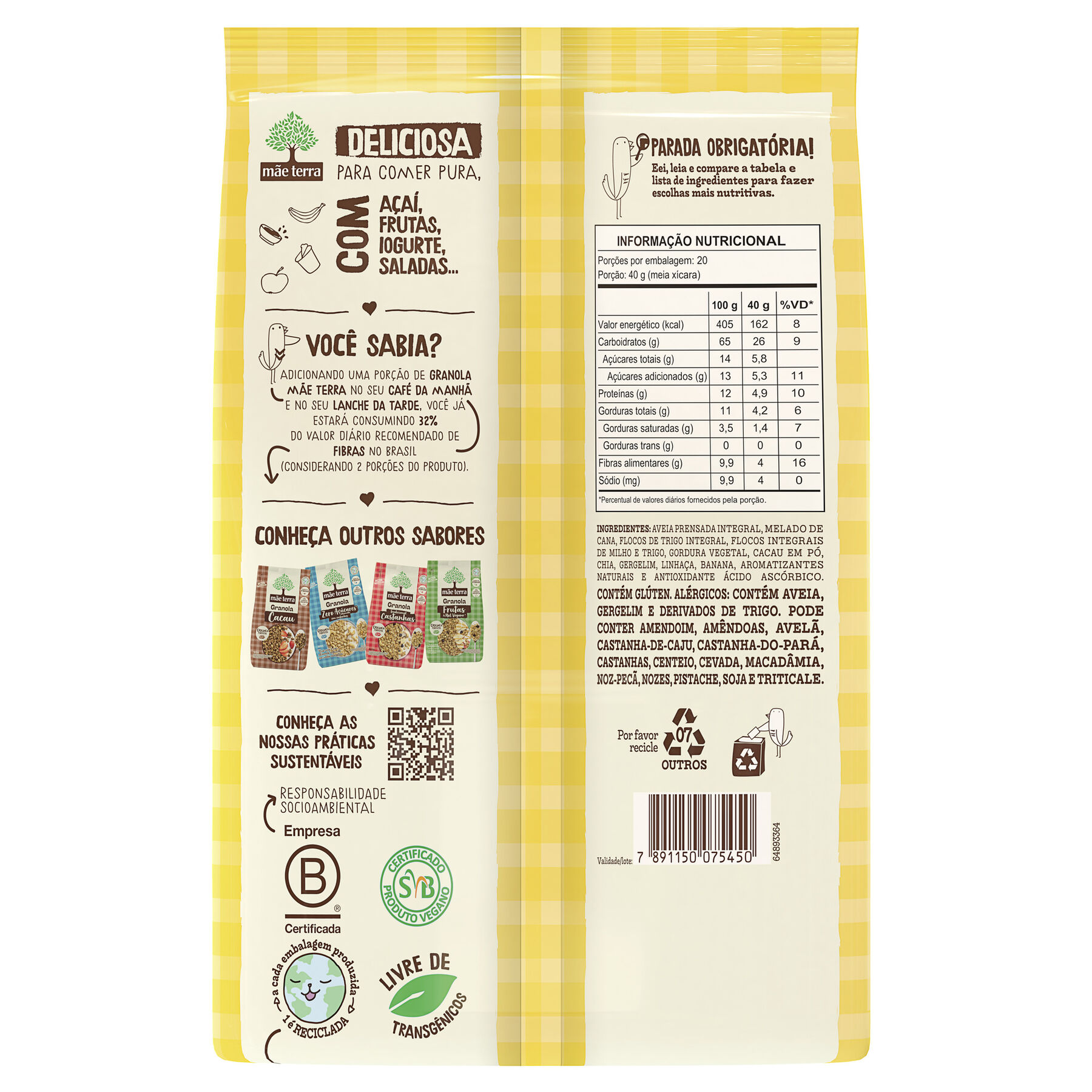 Granola Banana e Cacau Mãe Terra Pacote 800g