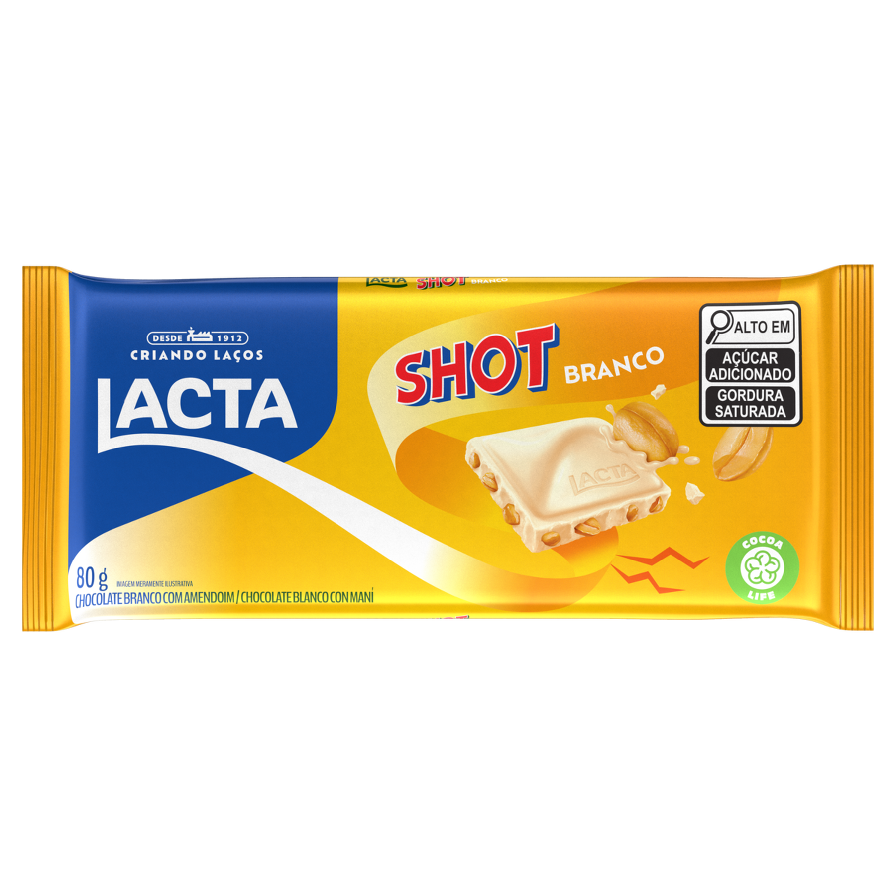 Chocolate Branco com Amendoim Shot Lacta Pacote 80g