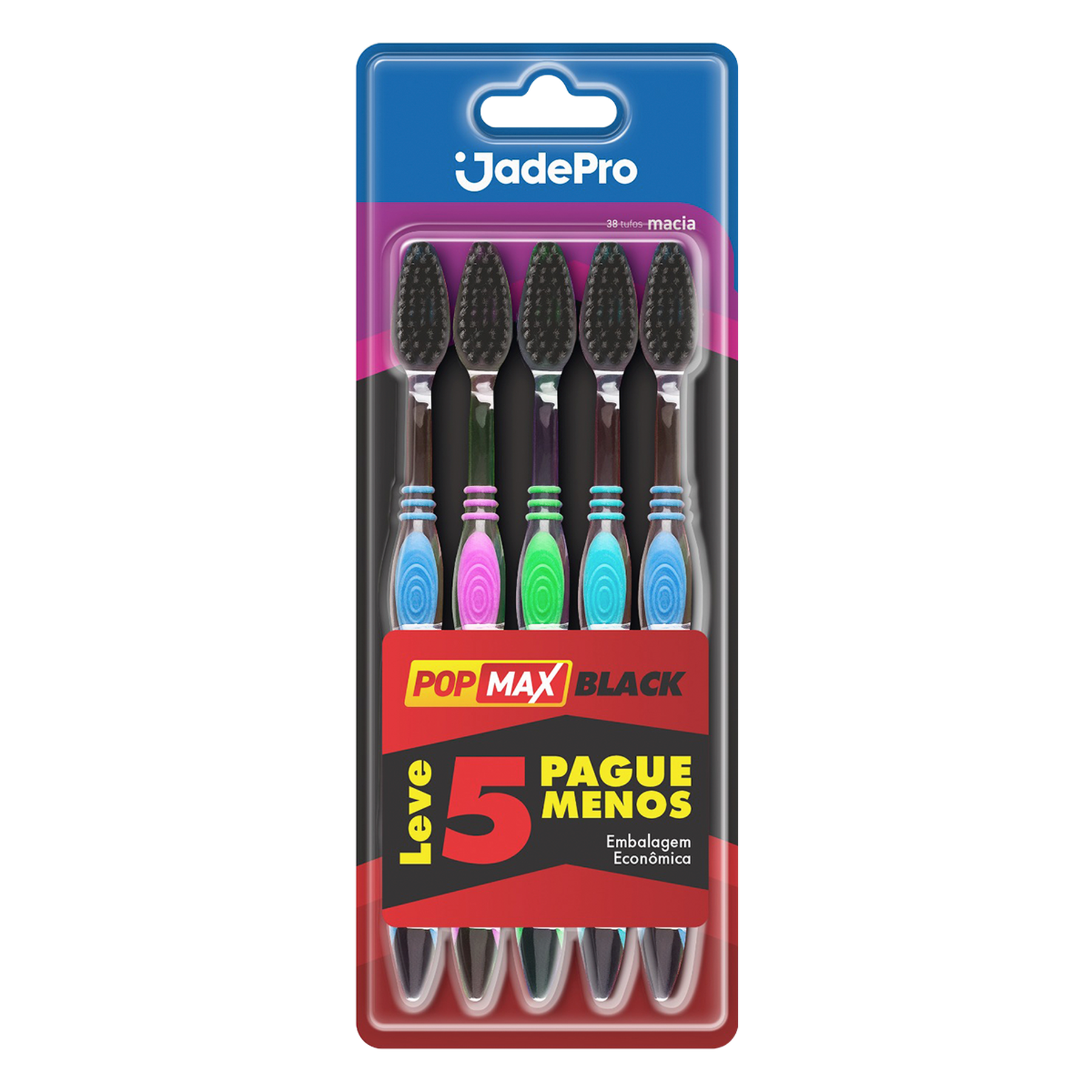 Escova Dental Macia Pop Max Black JadePro C/5 Unidades - Embalagem Leve 5 Pague Menos