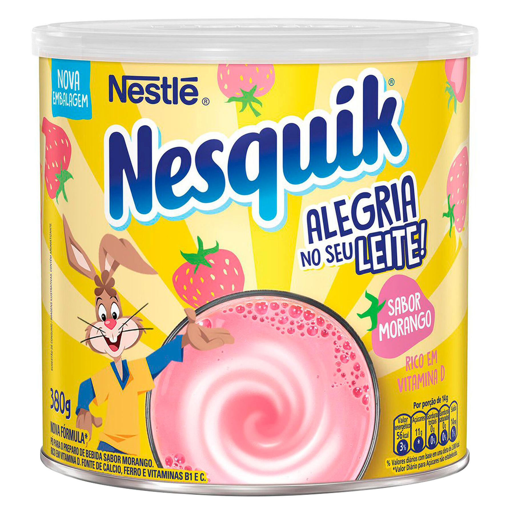 P&oacute; para Preparo de Bebida Morango Nesquik Nestl&eacute; Lata 380g
