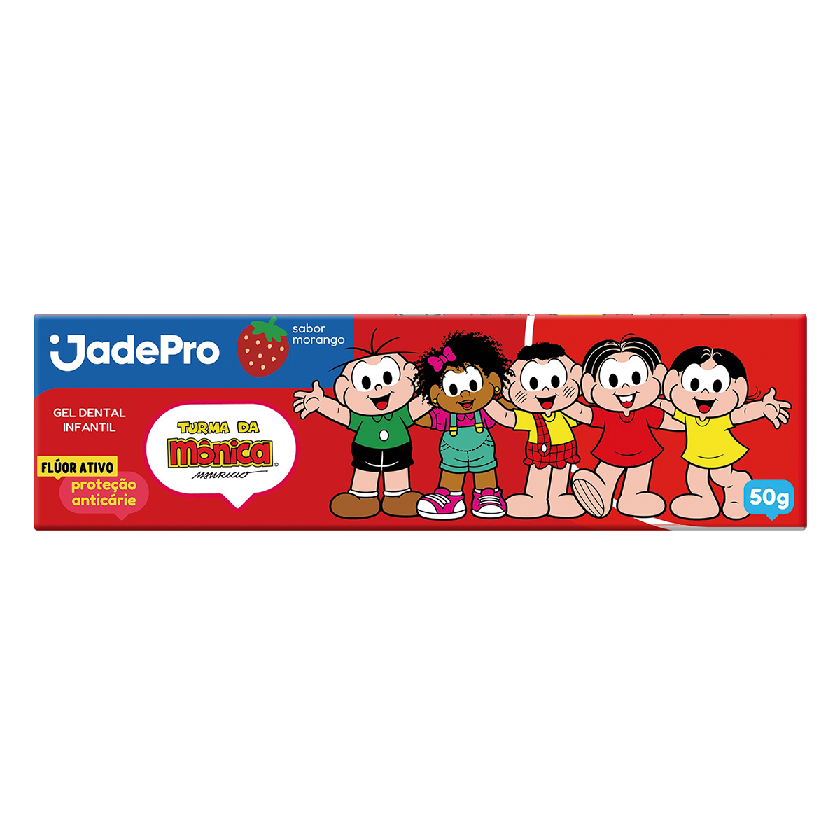 Gel Dental Infantil Morango JadePro Caixa 50g - Embalagem Turma da M&ocirc;nica