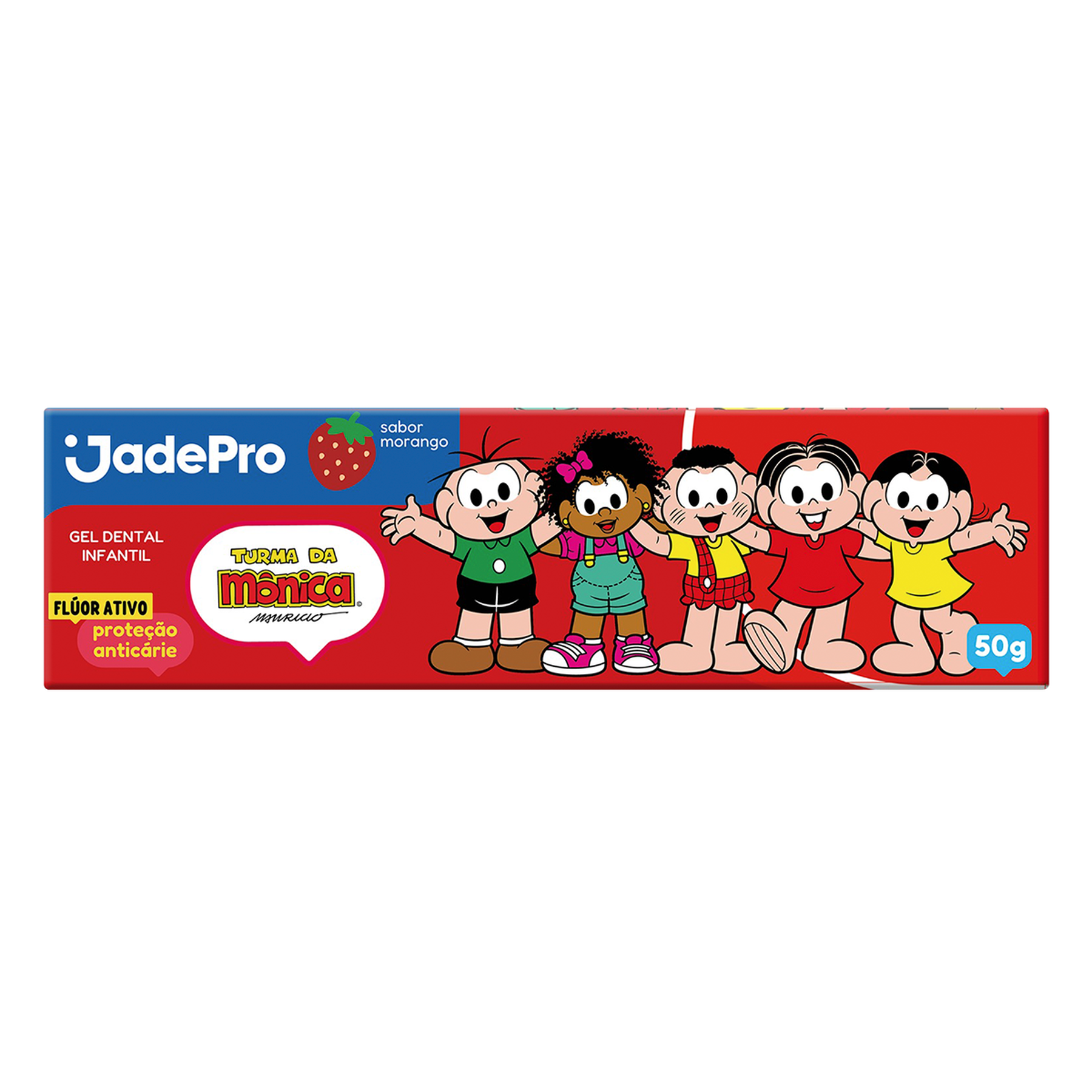 Gel Dental Infantil Morango JadePro Caixa 50g - Embalagem Turma da M&ocirc;nica