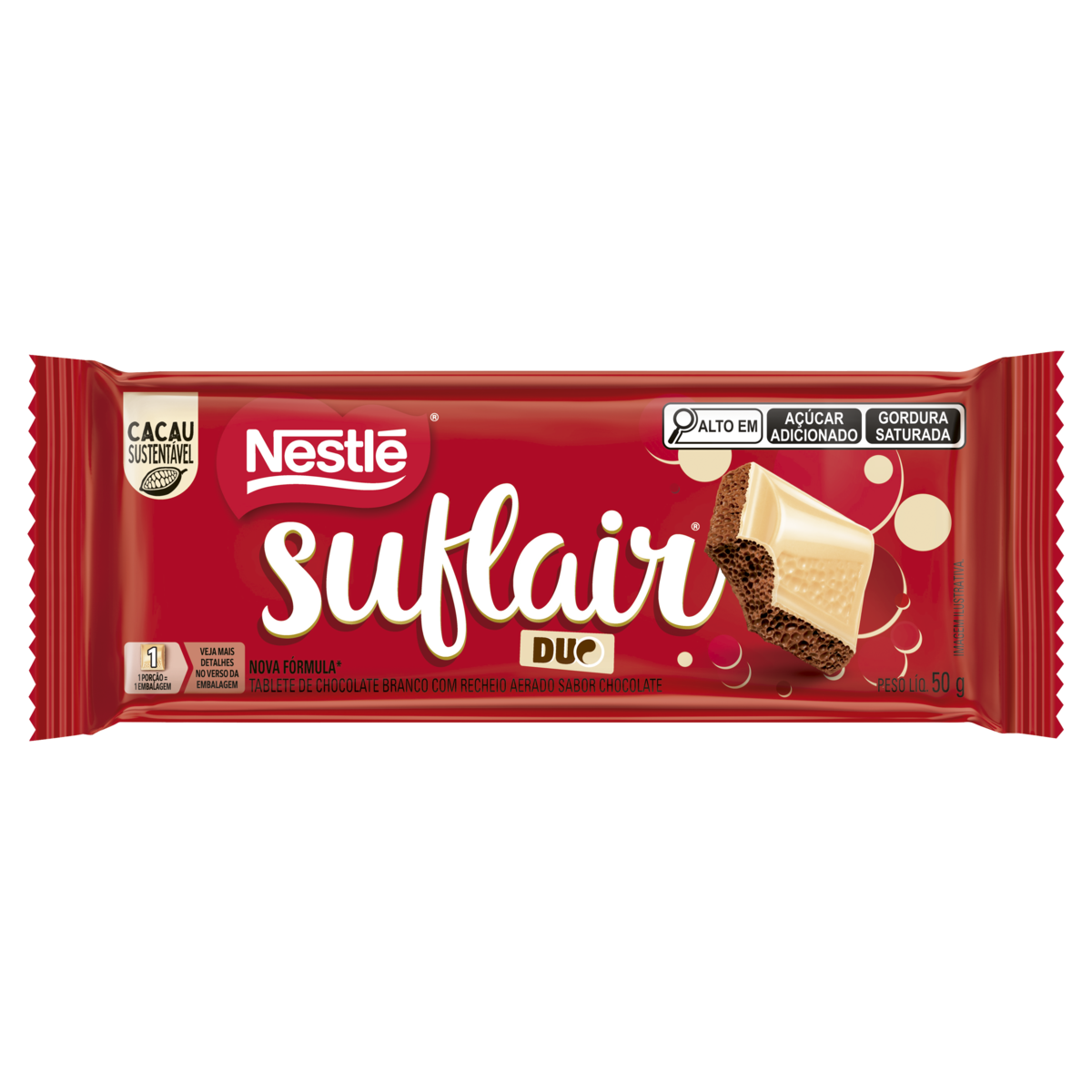 Barra de Chocolate ao Leite Aerado e Branco Suflair Duo 50g