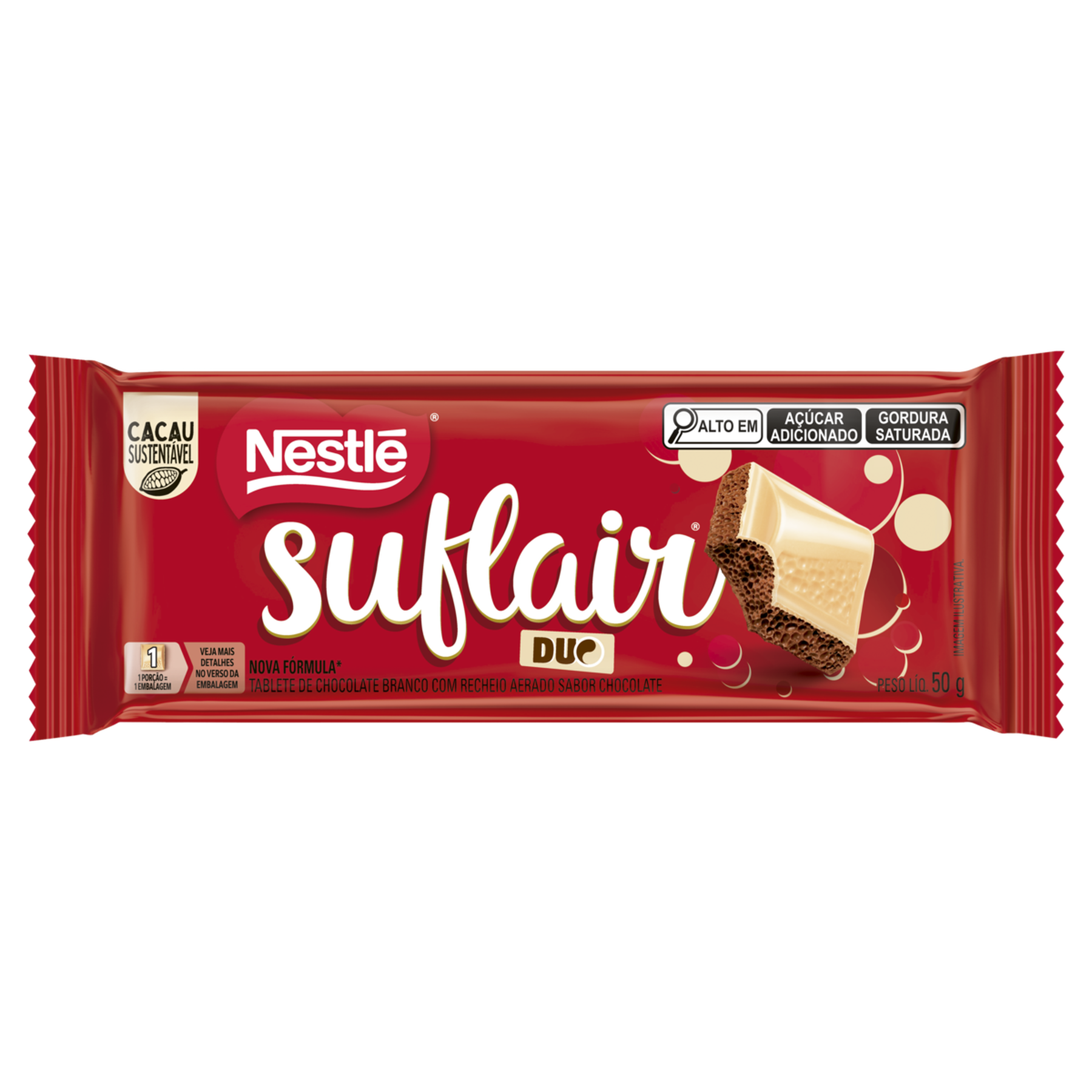 Barra de Chocolate ao Leite Aerado e Branco Suflair Duo 50g