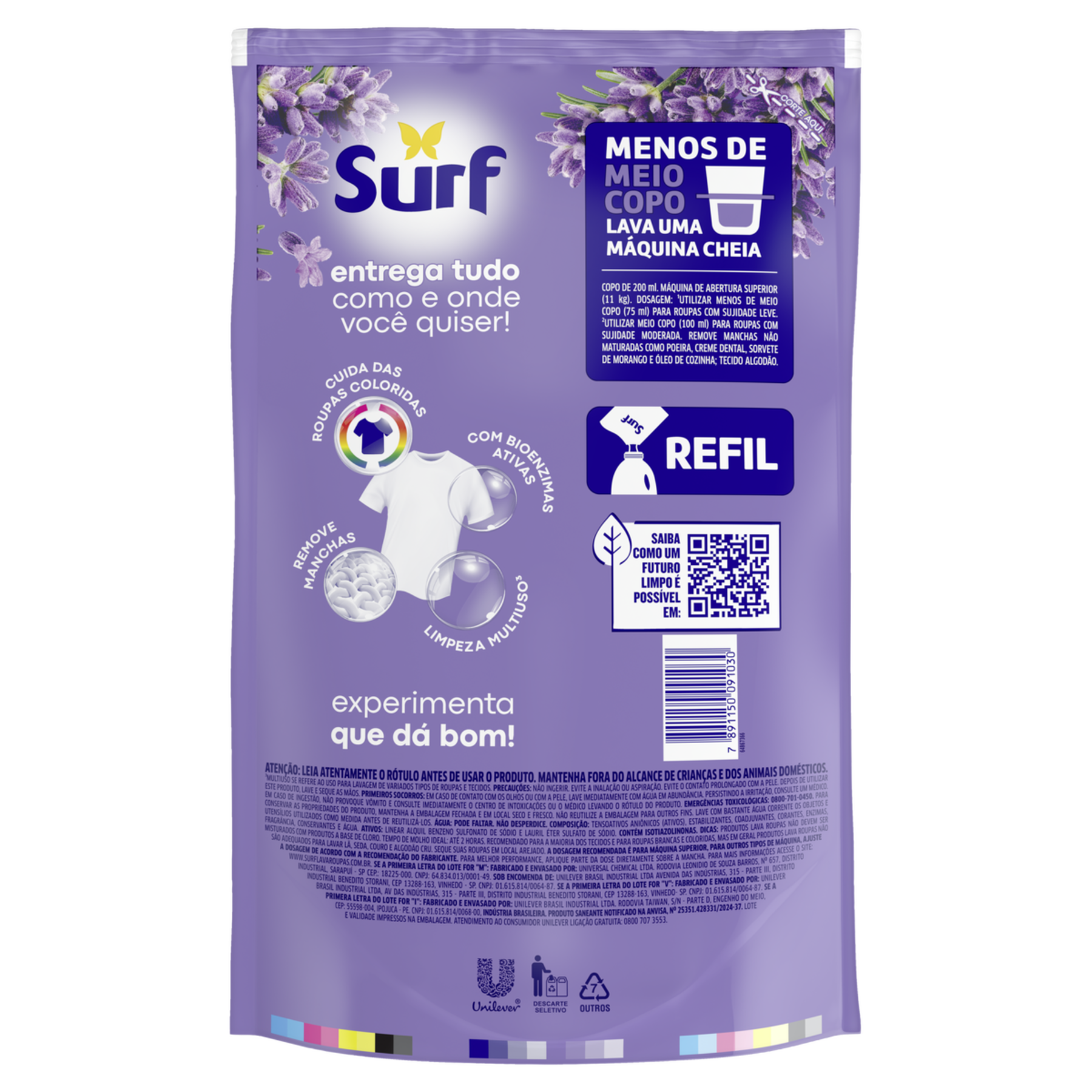 Sabão Líquido Lavanda Surf Sachê 900ml - Embalagem Refil