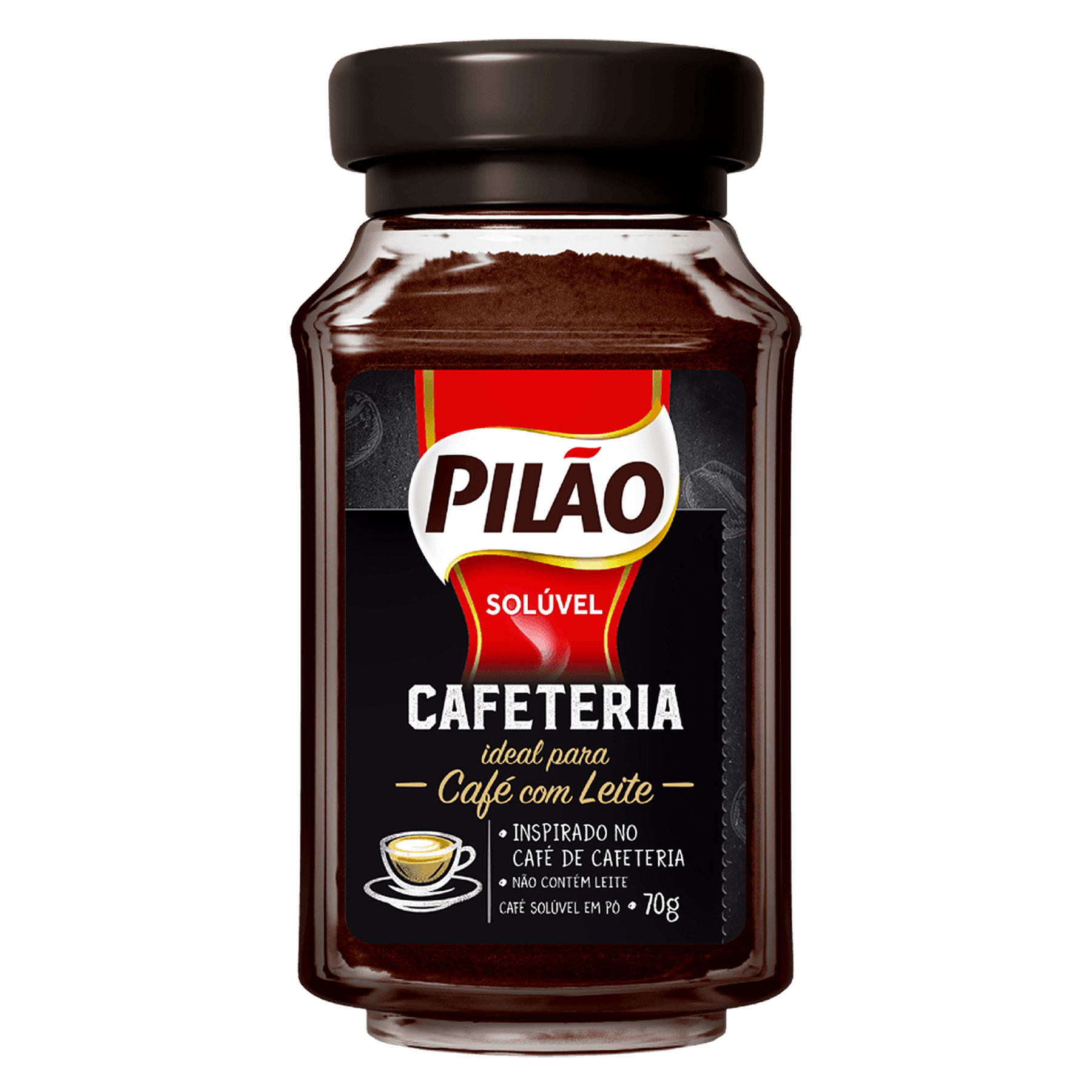 Caf&eacute; Sol&uacute;vel em P&oacute; Pil&atilde;o Cafeteria Vidro 70g