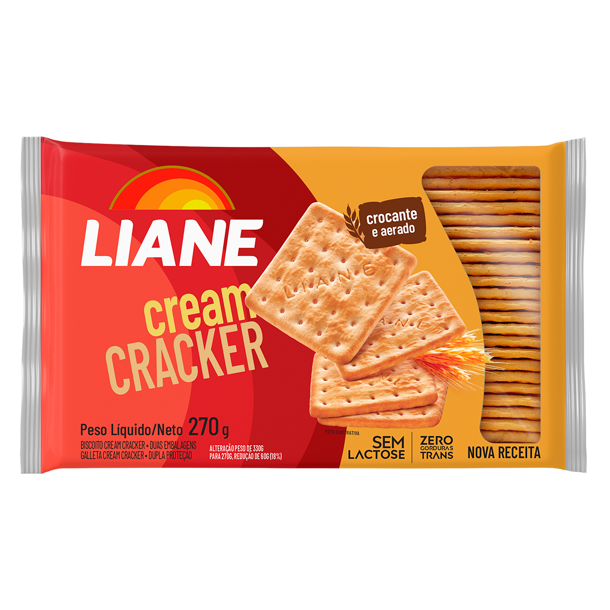 Biscoito Cream Cracker sem Lactose Liane Pacote 270g