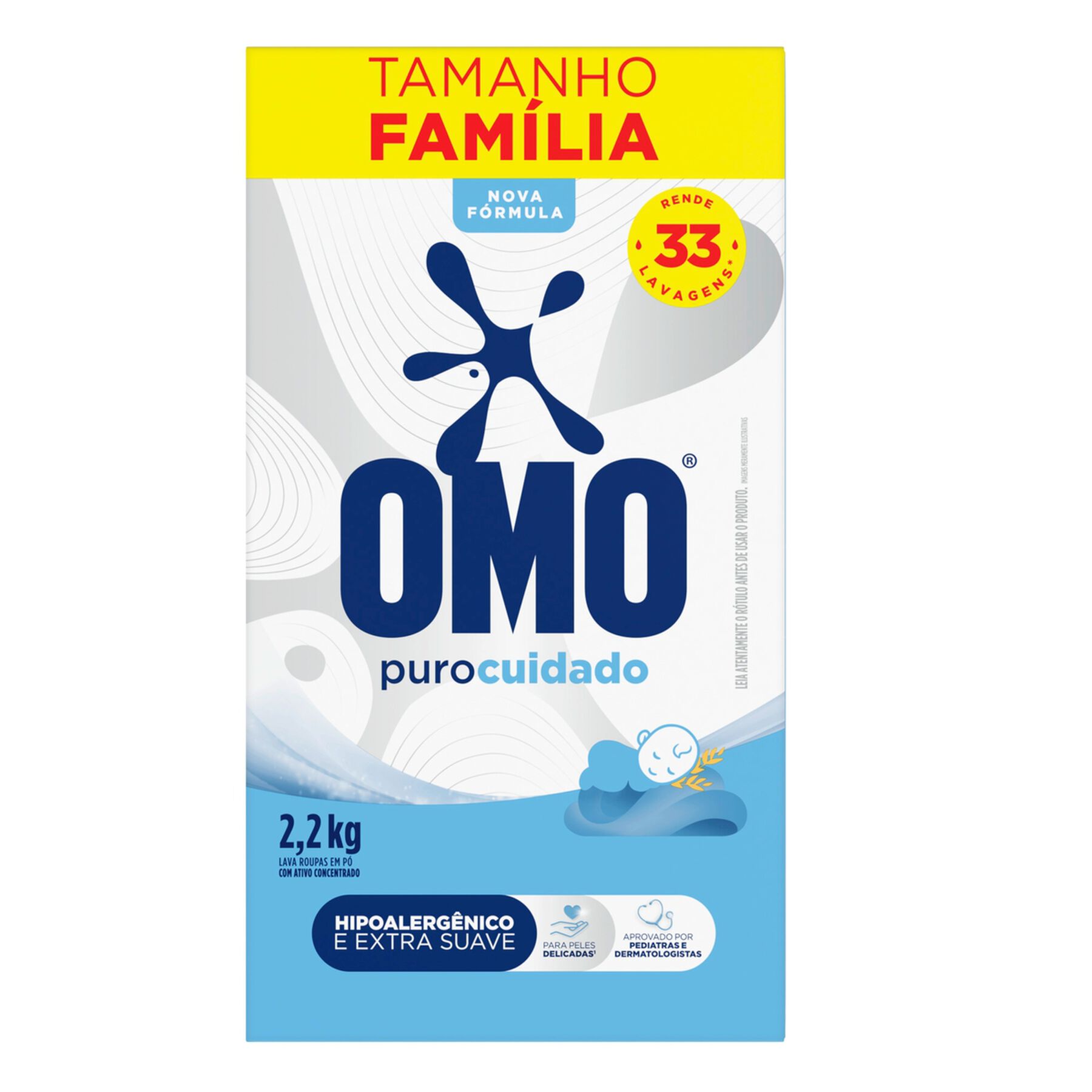 Sab&atilde;o em P&oacute; Lava Roupas Puro Cuidado Omo Caixa 2,2kg - Embalagem Tamanho Fam&iacute;lia&nbsp;&nbsp;