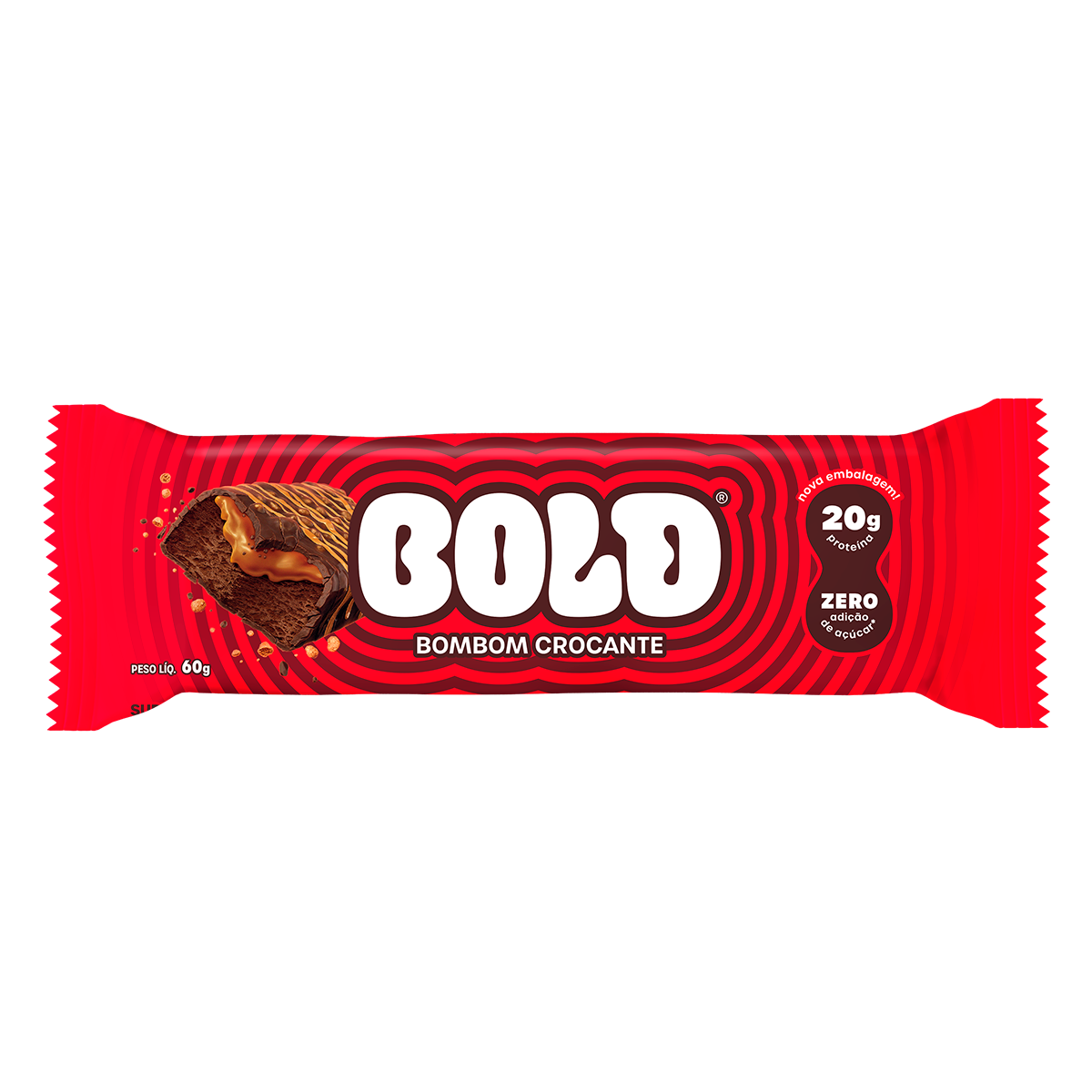 Barra de Prote&iacute;na Bombom Crocante Bold Pacote 60g