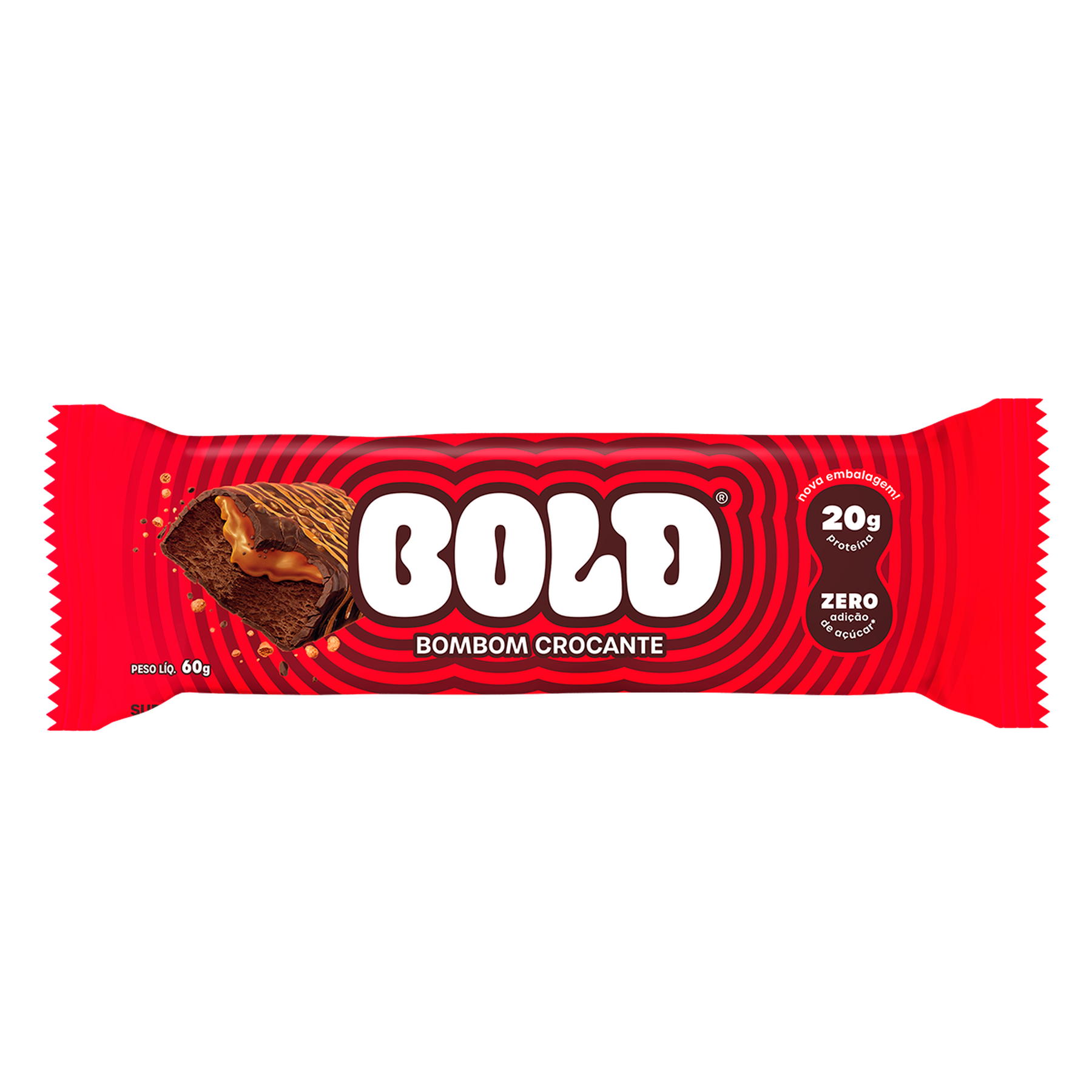Barra de Prote&iacute;na Bombom Crocante Bold Pacote 60g