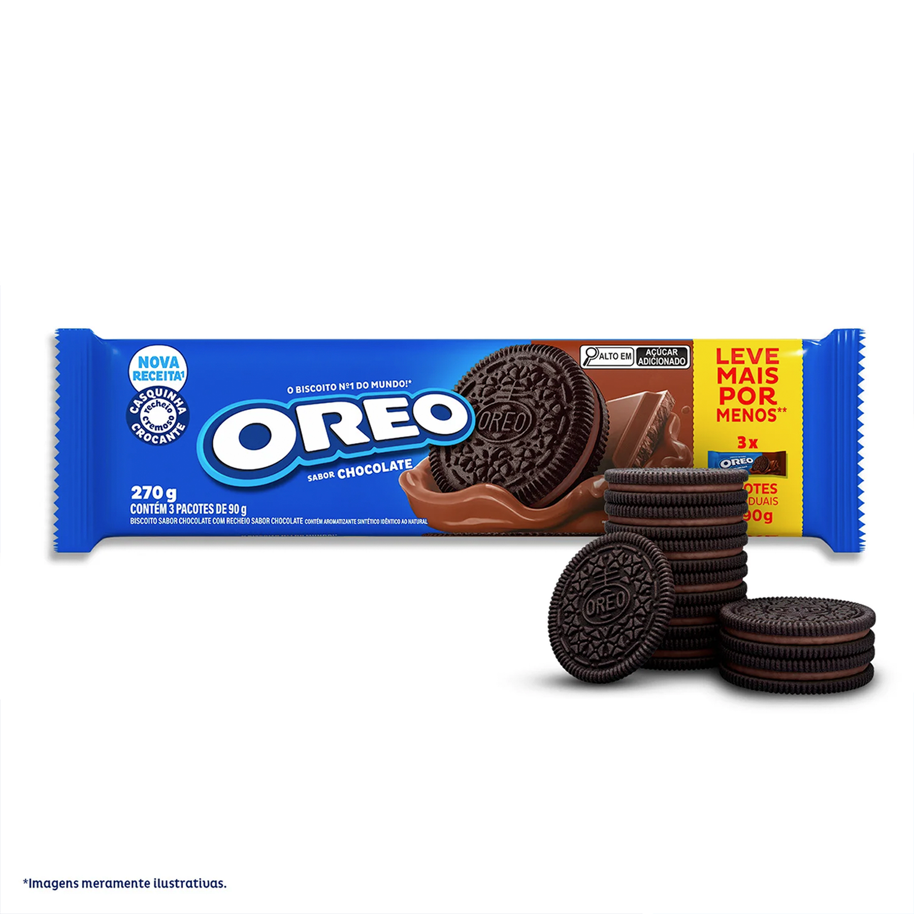 Biscoito Chocolate Recheio Chocolate Oreo Pacote 270g C/3 Unidades