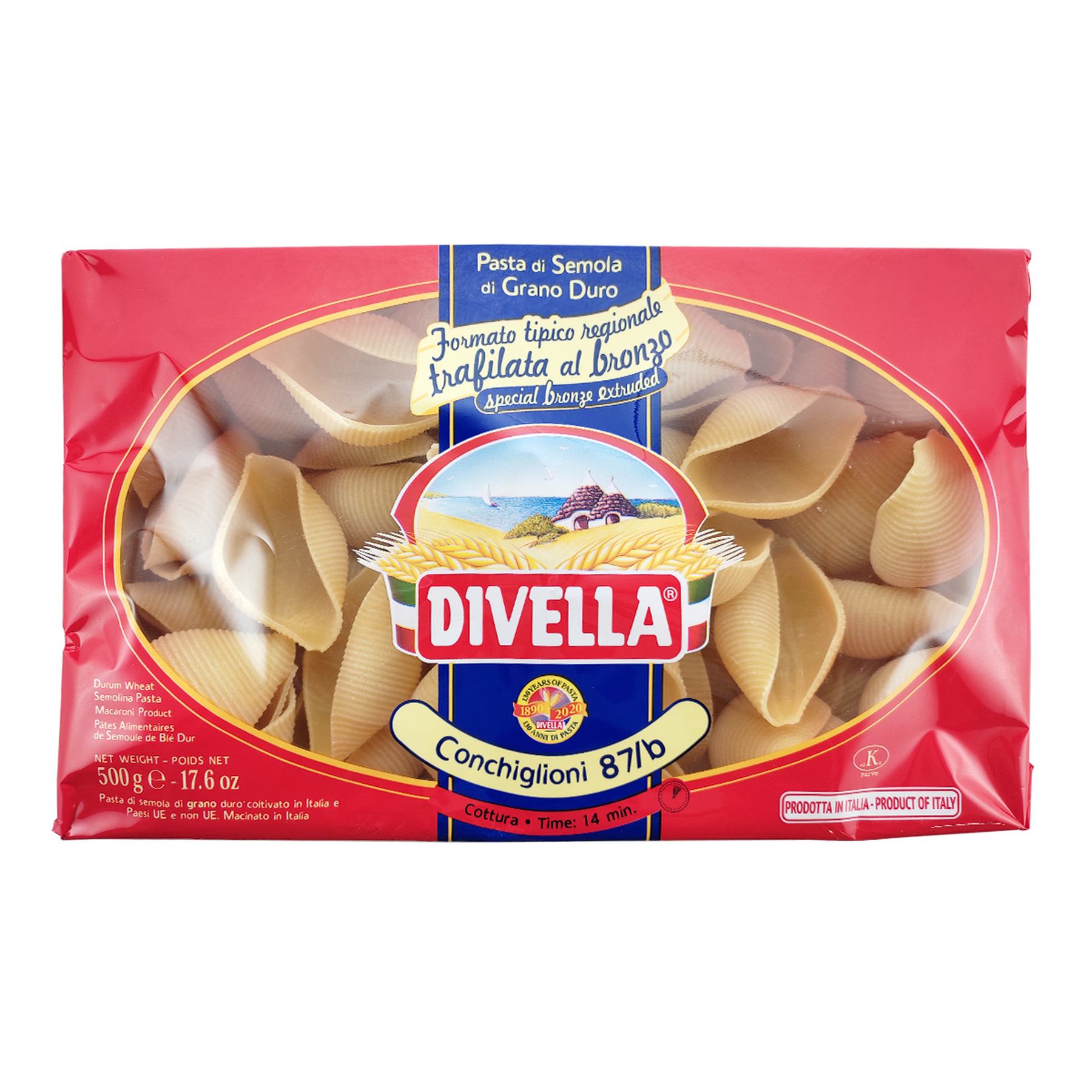 Macarr&atilde;o de S&ecirc;mola Grano Duro Conchiglioni 87/b Divella 500g