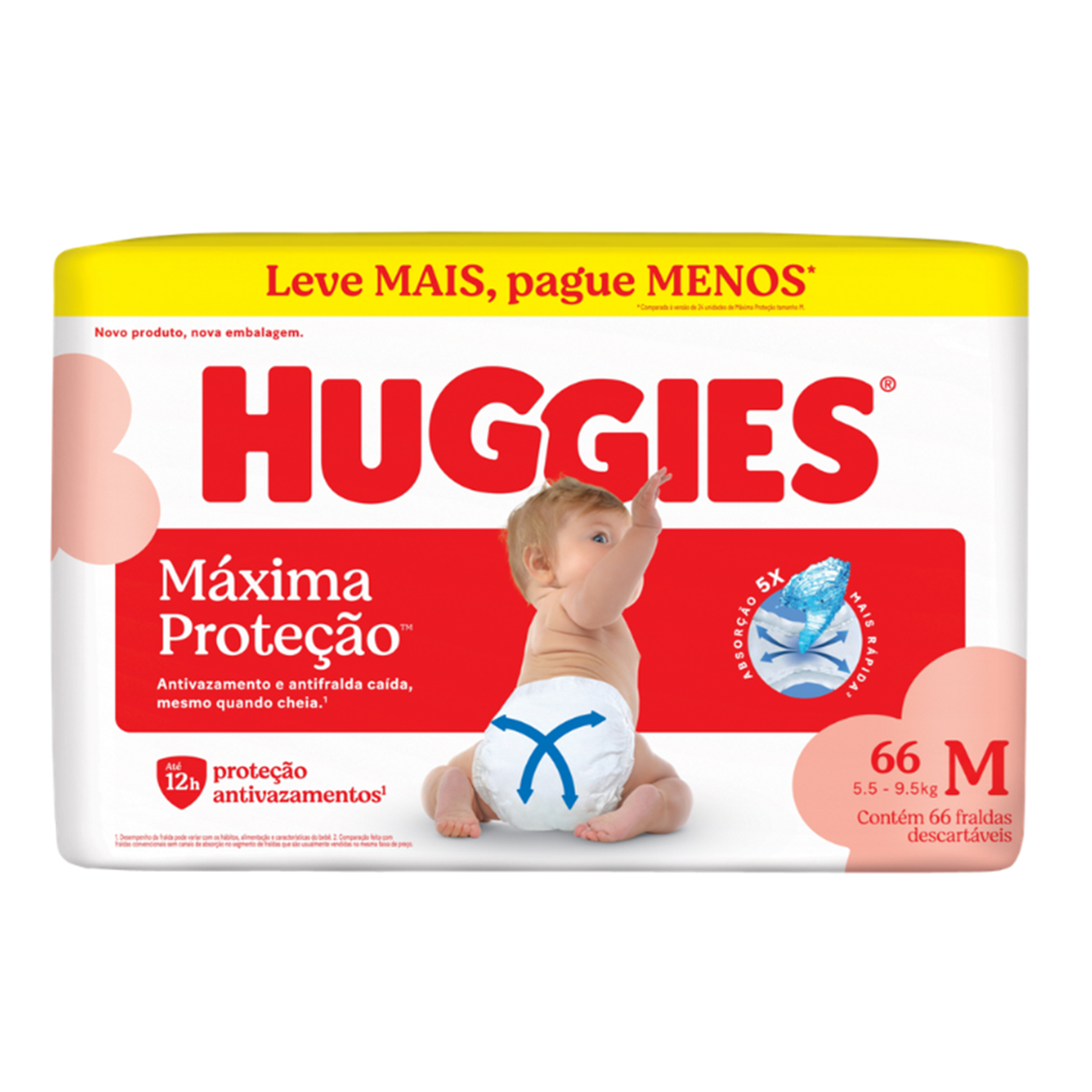 Fralda Descart&aacute;vel Huggies M&aacute;xima Prote&ccedil;&atilde;o M Pacote 66 Unidades