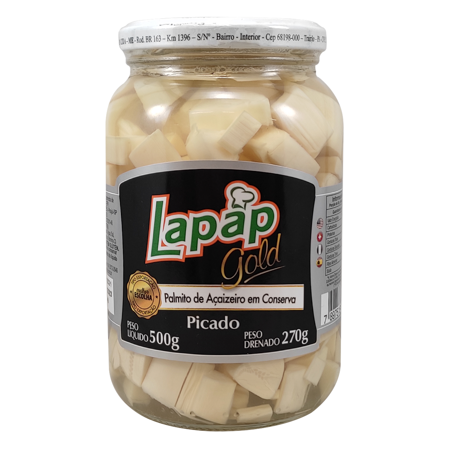 Palmito A&ccedil;a&iacute; Picado Lapap Vidro 270g