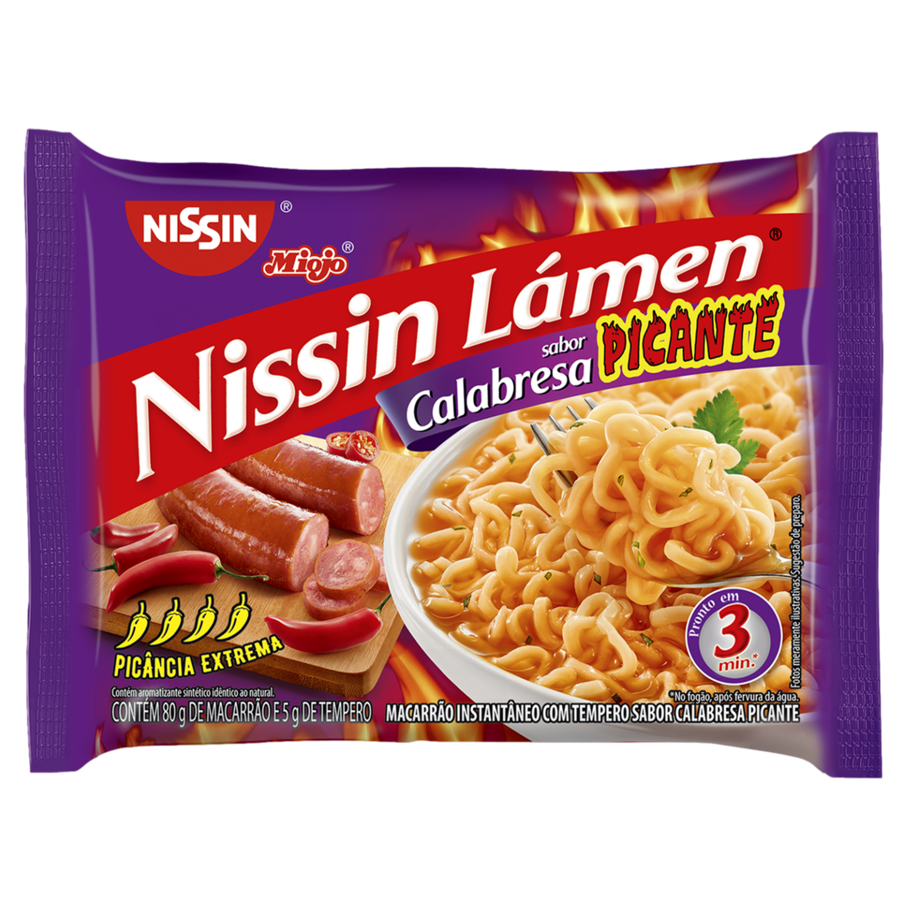 Macarrão Instantâneo Lámen Calabresa Picante Nissin Miojo Pacote 85g