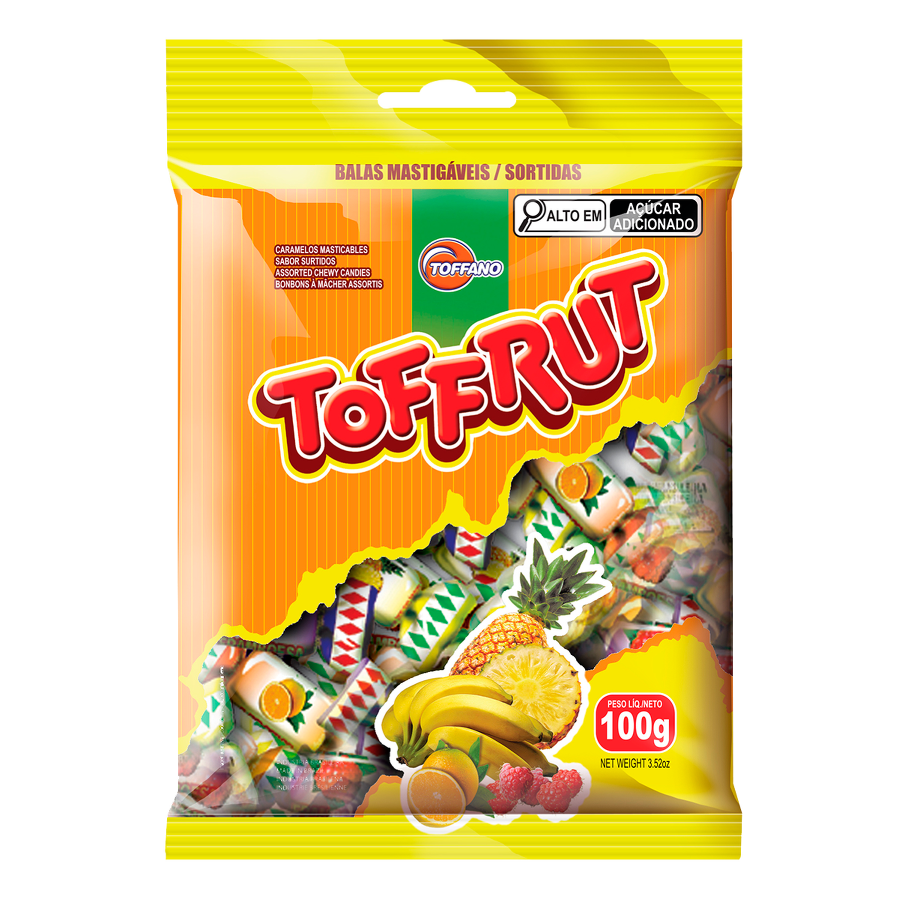Bala Mastigável Frutas Sortidas Toffrut Toffano Pacote 100g
