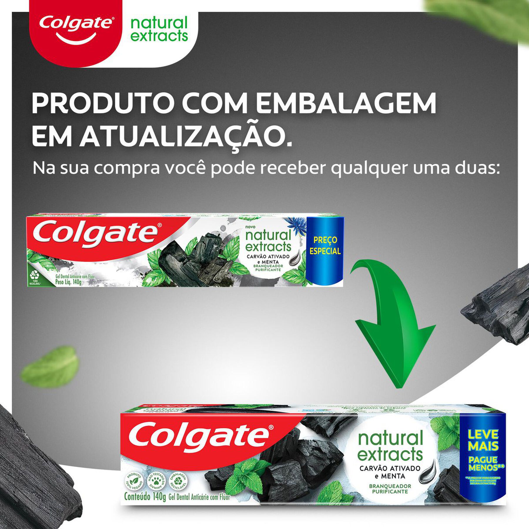 Creme Dental Carv&atilde;o Ativado e Menta Natural Extracts Colgate 140g&nbsp;