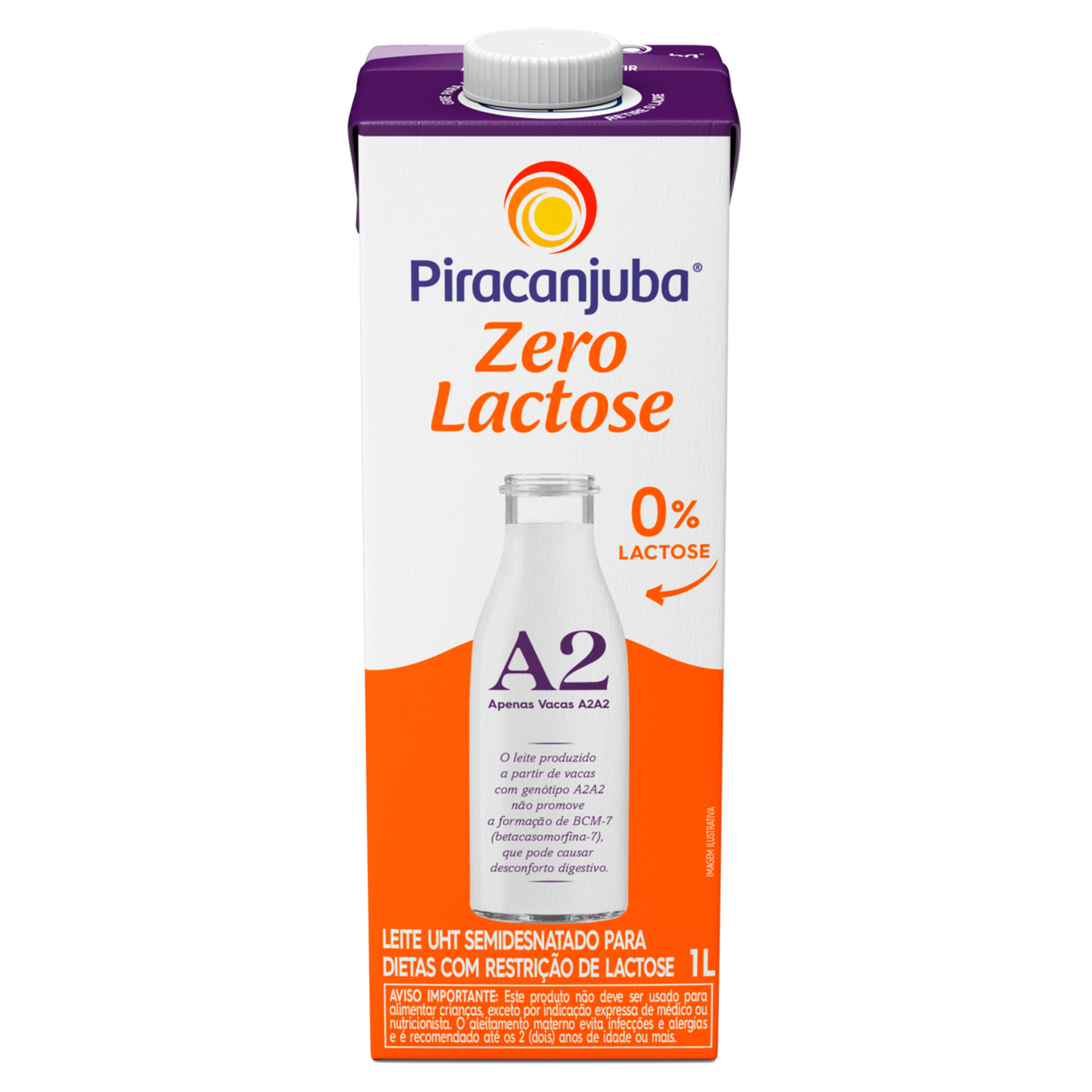Leite UHT A2 Semidesnatado Zero Lactose Piracanjuba Caixa com Tampa 1l