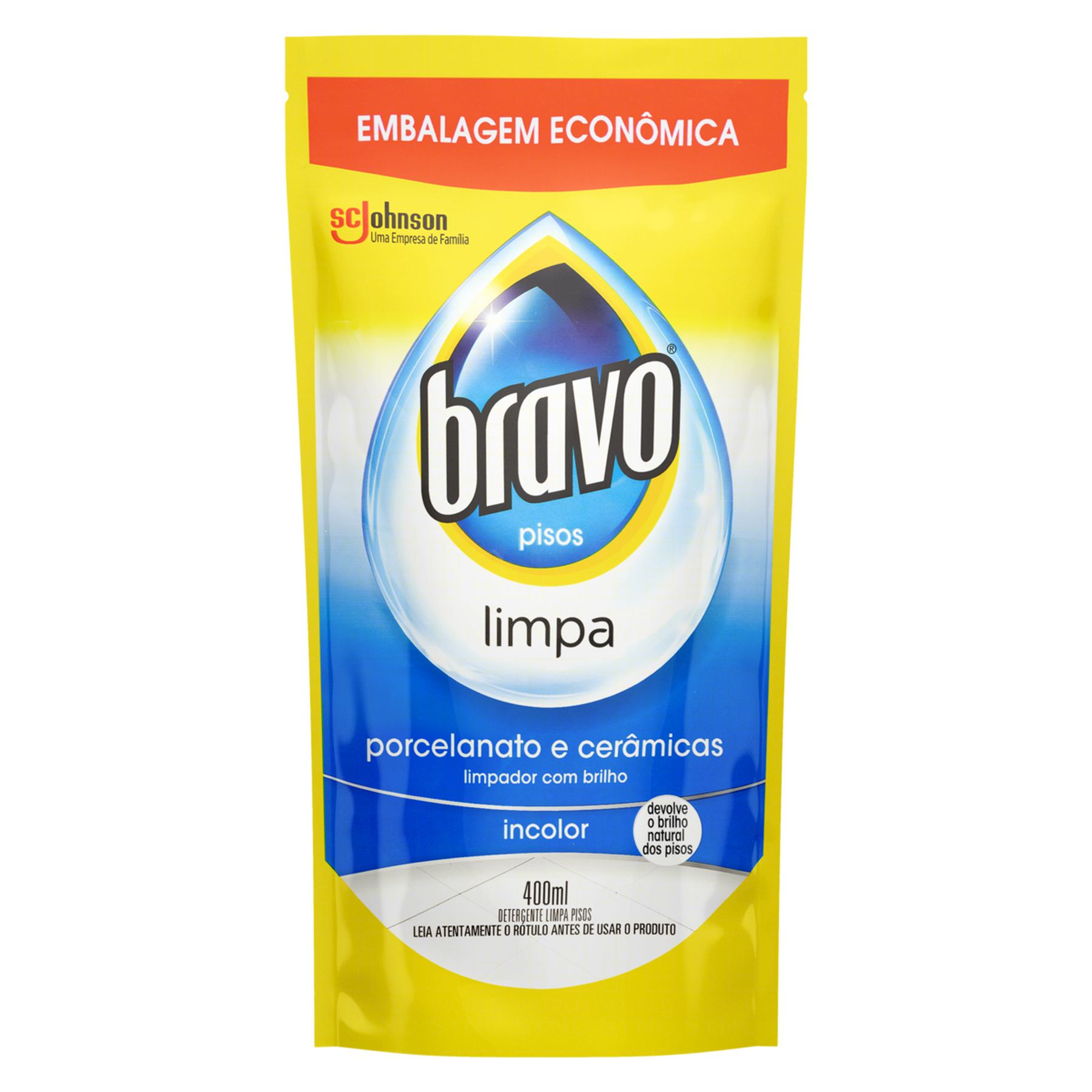 Detergente Limpa Pisos Porcelanato e Cerâmicas Bravo Sachê 400ml - Embalagem Econômica