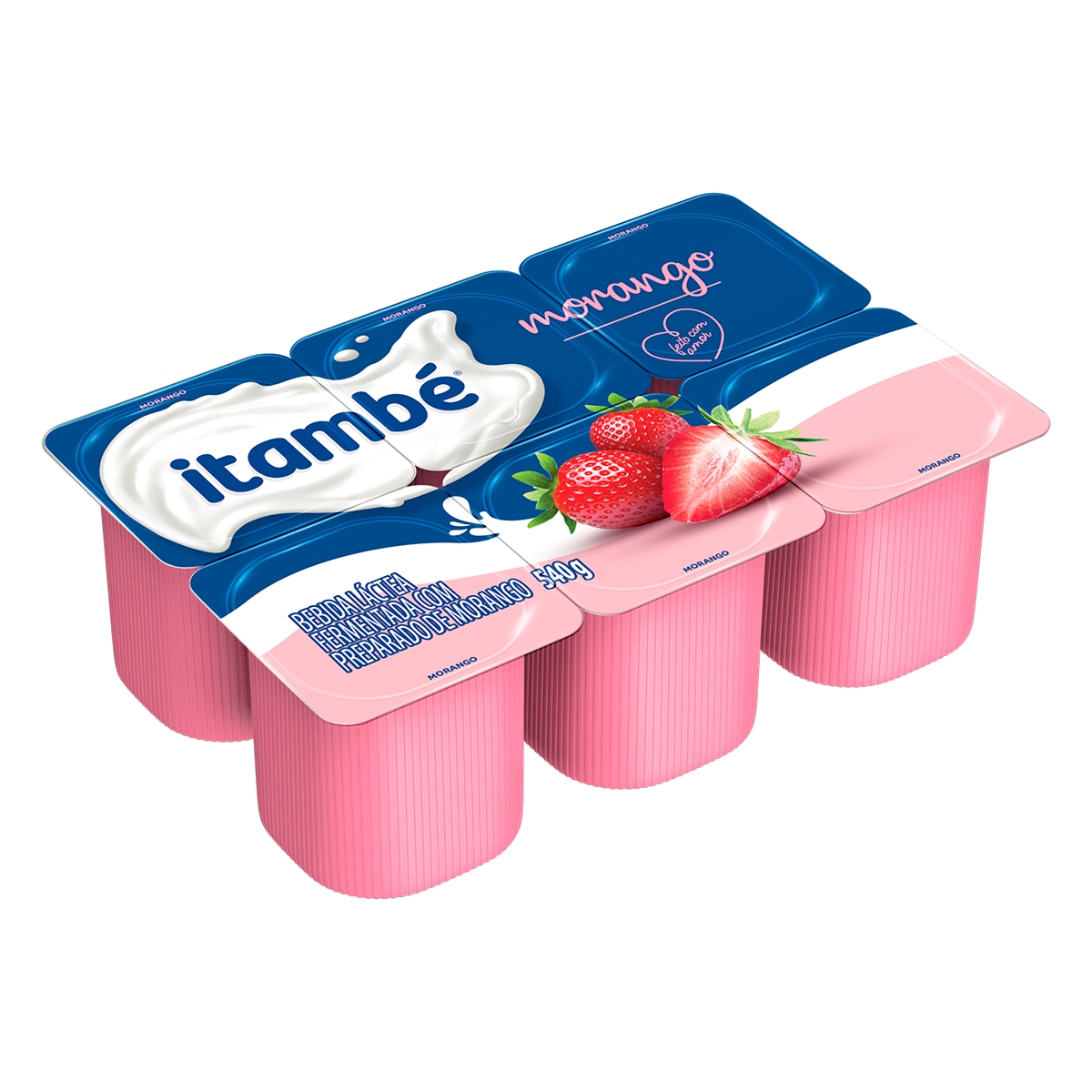 Bebida L&aacute;ctea Fermentada Morango Itamb&eacute; Bandeja 540g C/6 Unidades
