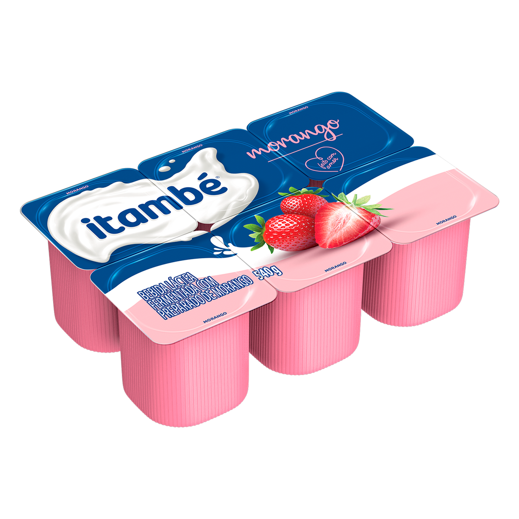 Bebida L&aacute;ctea Fermentada Morango Itamb&eacute; Bandeja 540g C/6 Unidades