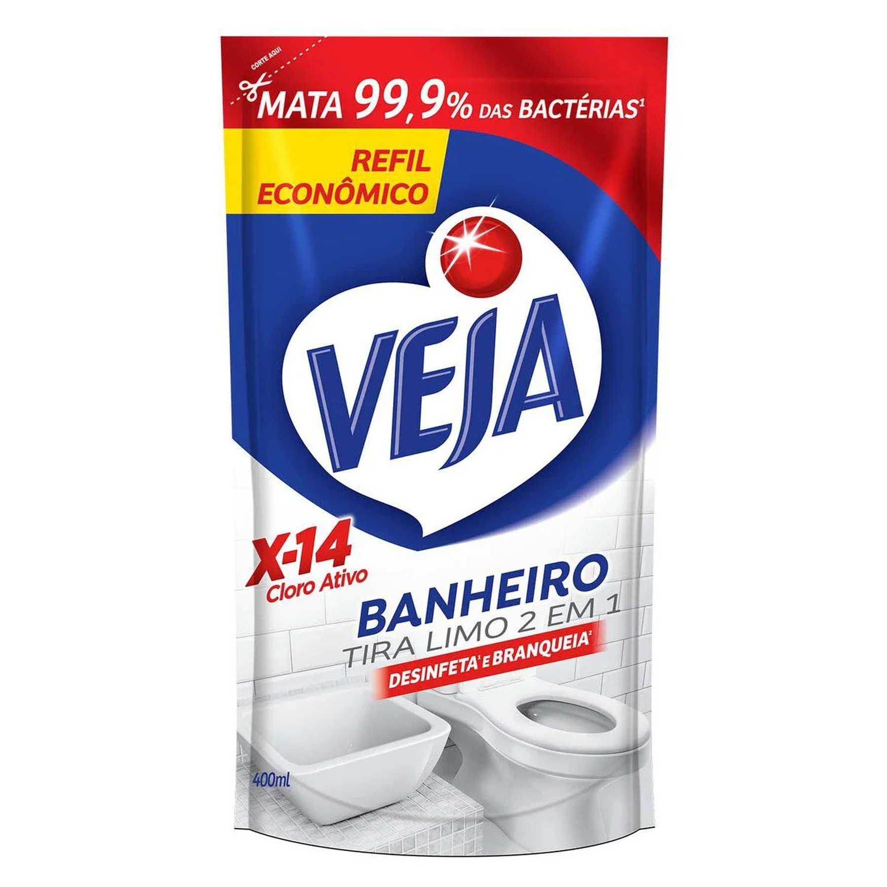 Desinfetante Banheiro Tira Limo X-14 Veja Sach&ecirc; 400ml - Embalagem Refil Econ&ocirc;mico