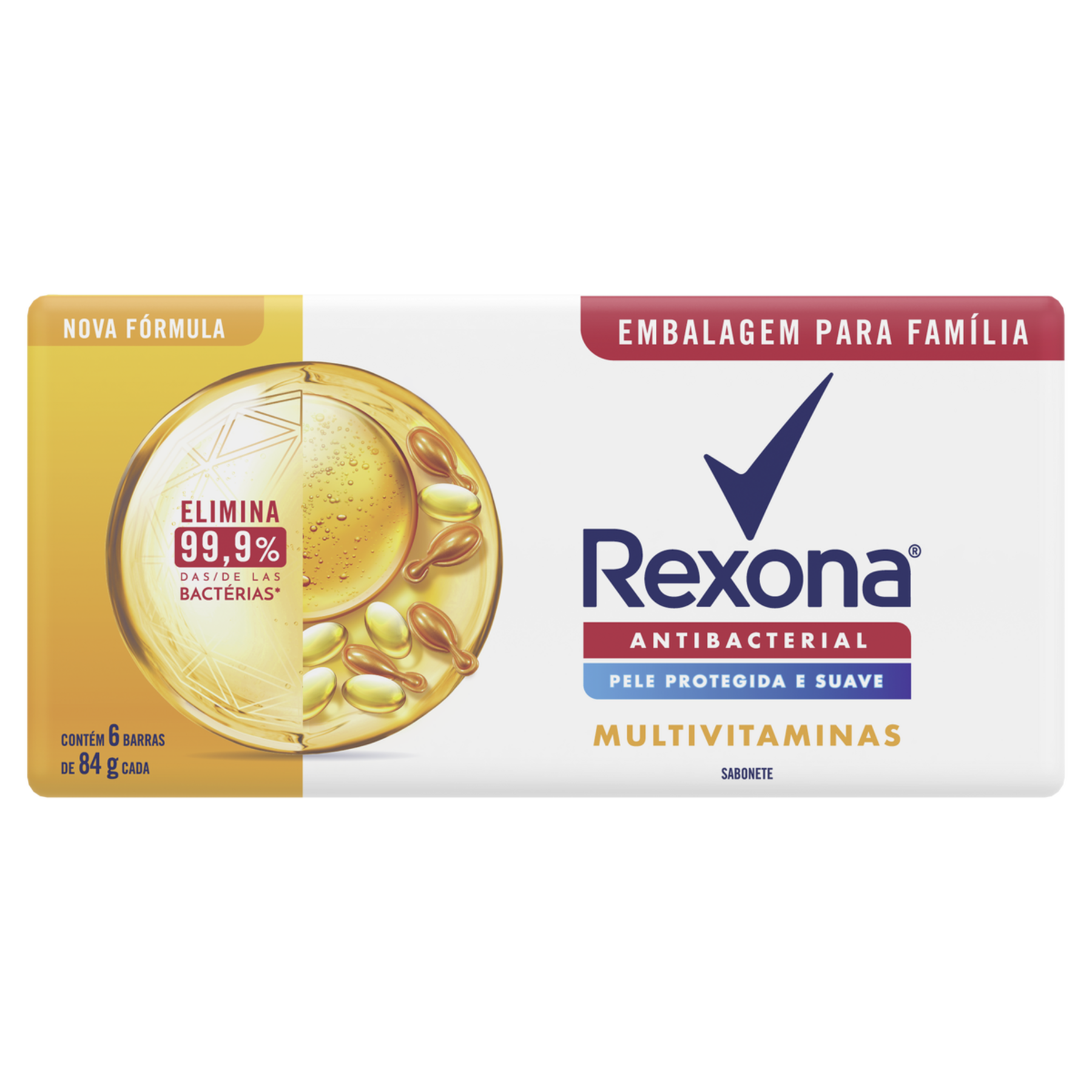 Pack Sabonete Barra Antibacterial Multivitaminas Rexona Envolt&oacute;rio 504g 6 Unidades 84g Cada