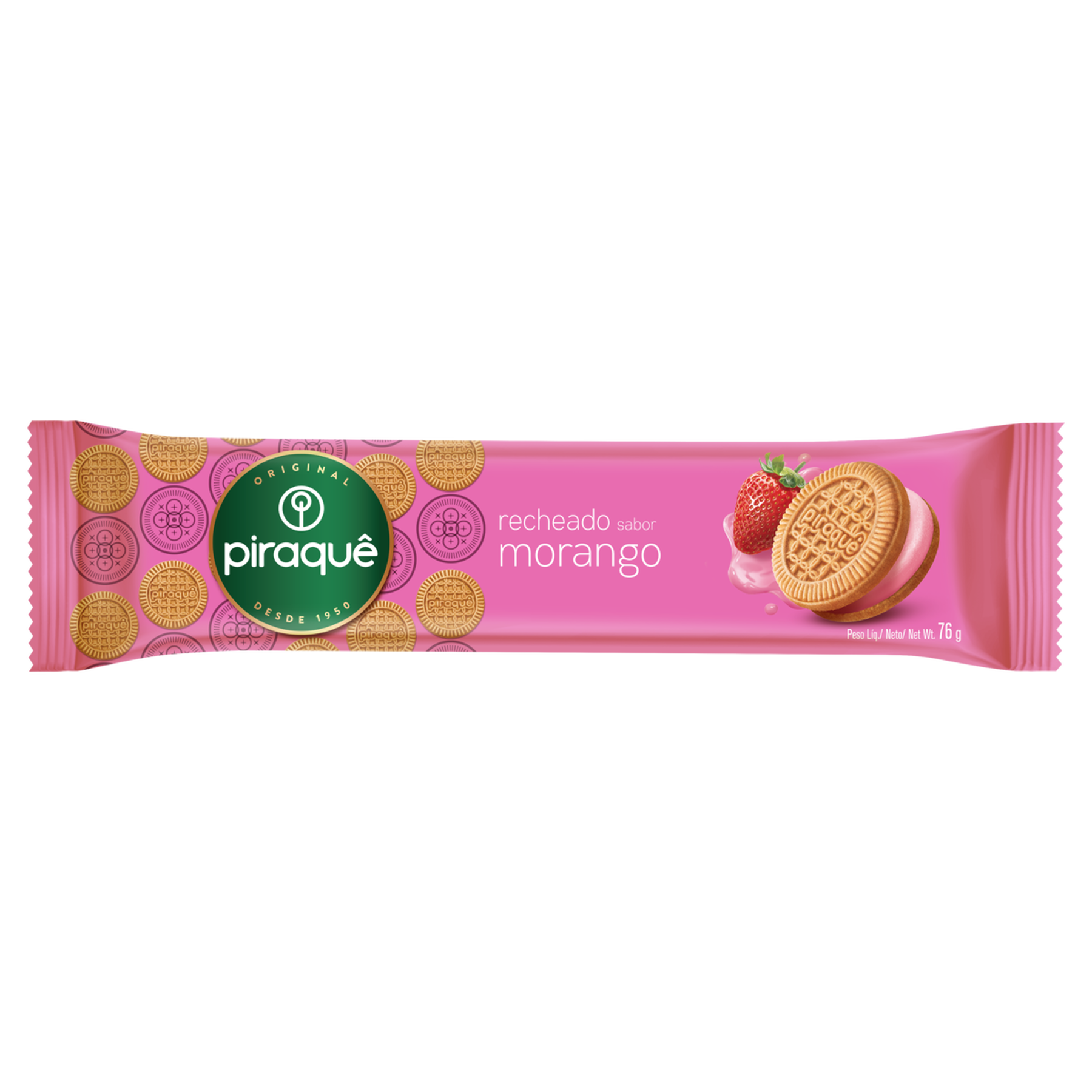 Biscoito Recheio Morango Piraqu&ecirc; Pacote 76g