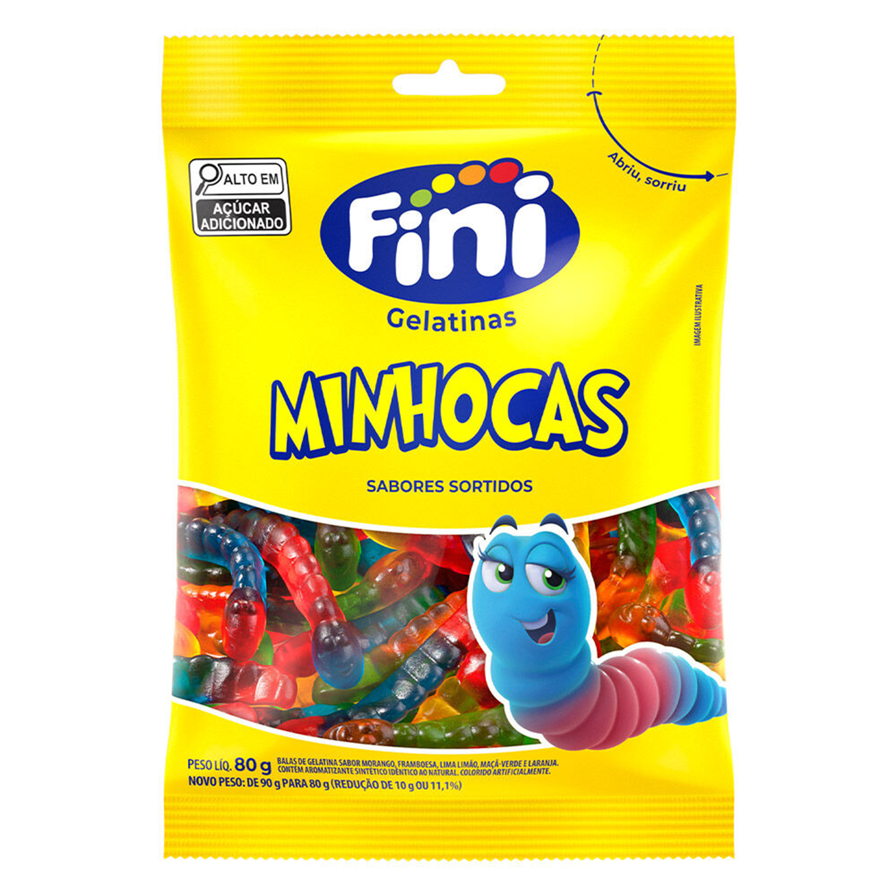 Bala de Gelatina Fini Minhocas Pacote 80g&nbsp;