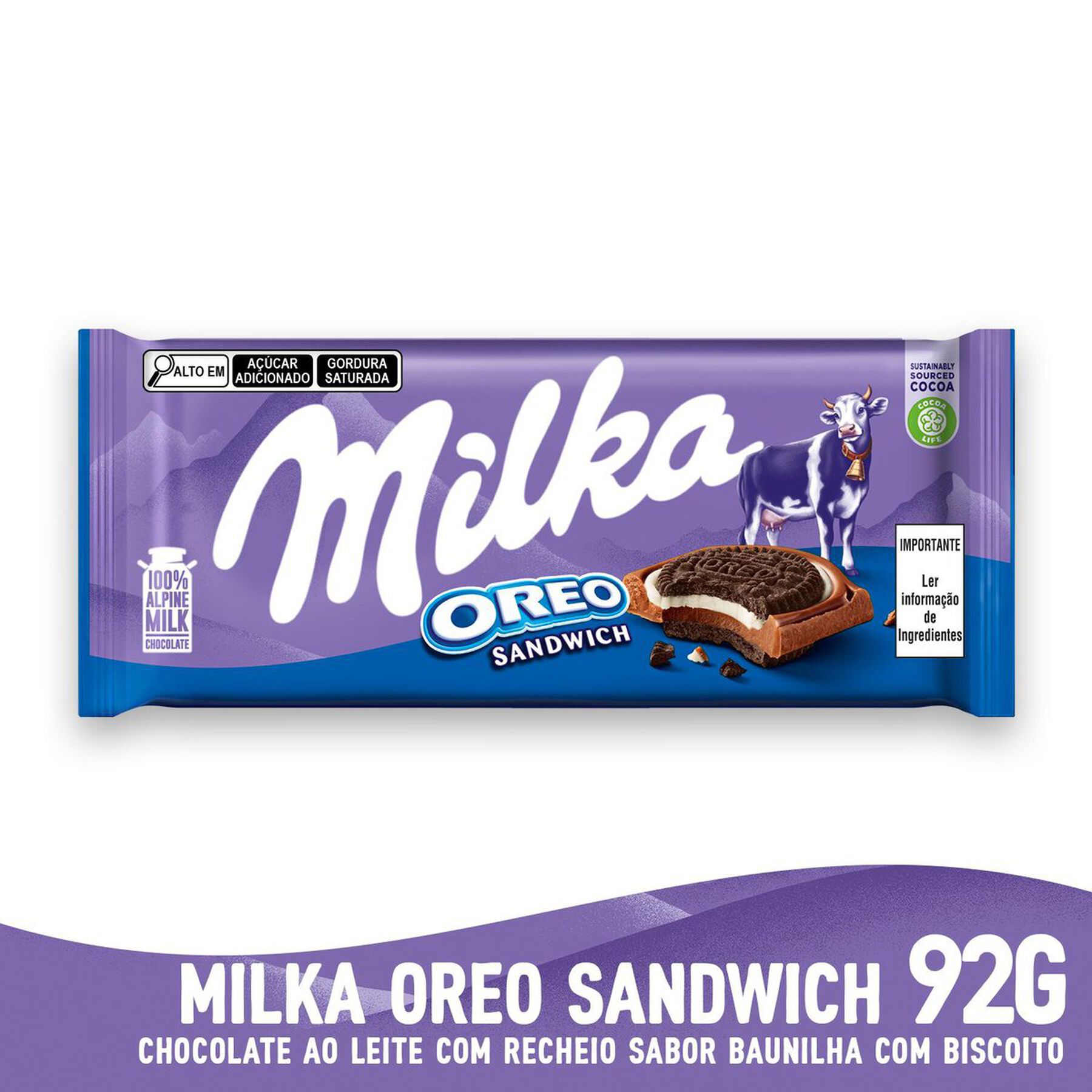 Barra de Chocolate Oreo Sandwich Milka 92g