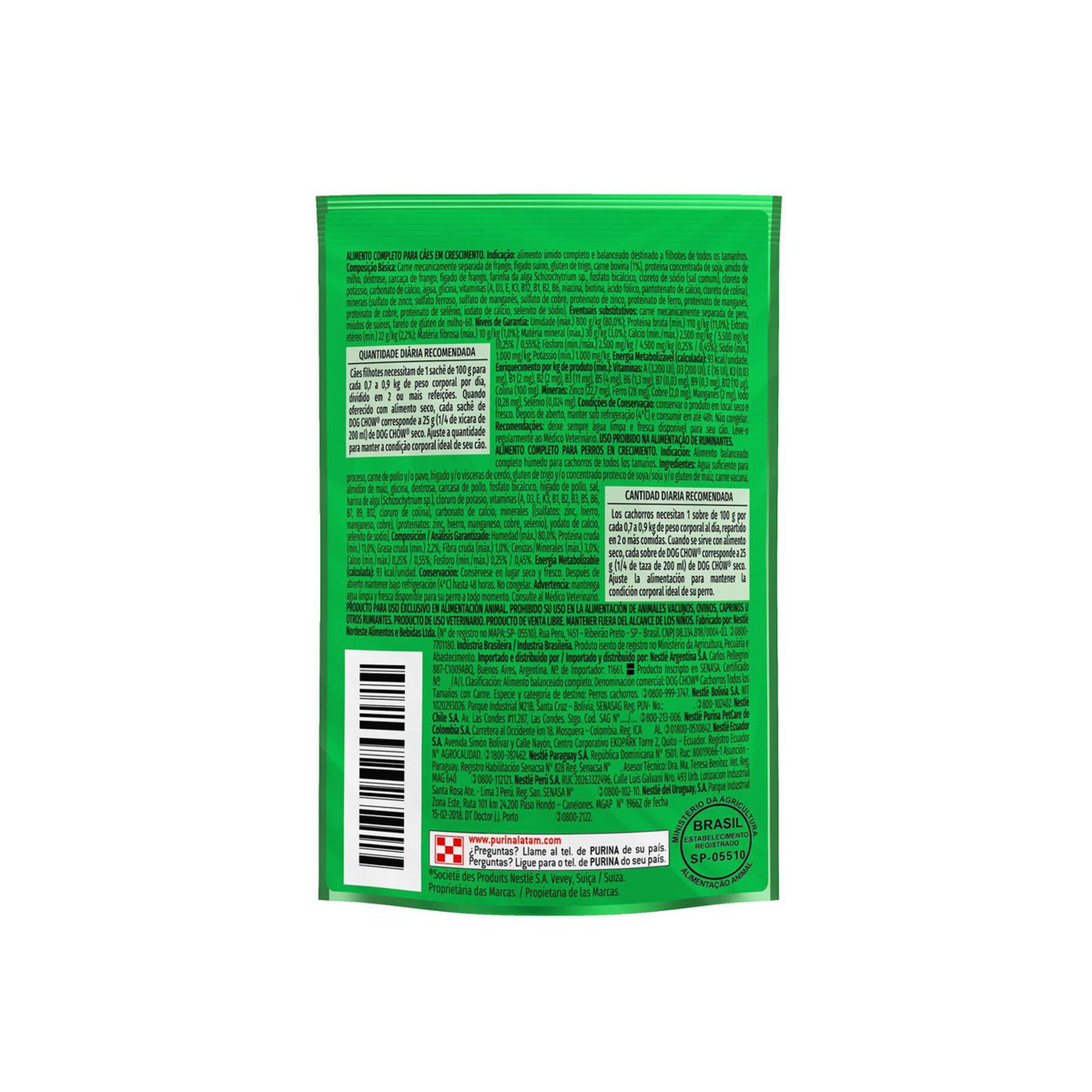 Ração Úmida Cães Filhotes Carne Dog Chow Sachê 100g