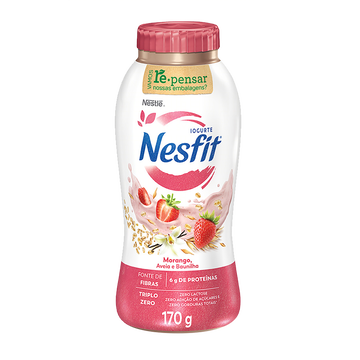 Iogurte Desnatado Morango, Aveia e Baunilha Zero Lactose Nestlé Nesfit Frasco 170g 