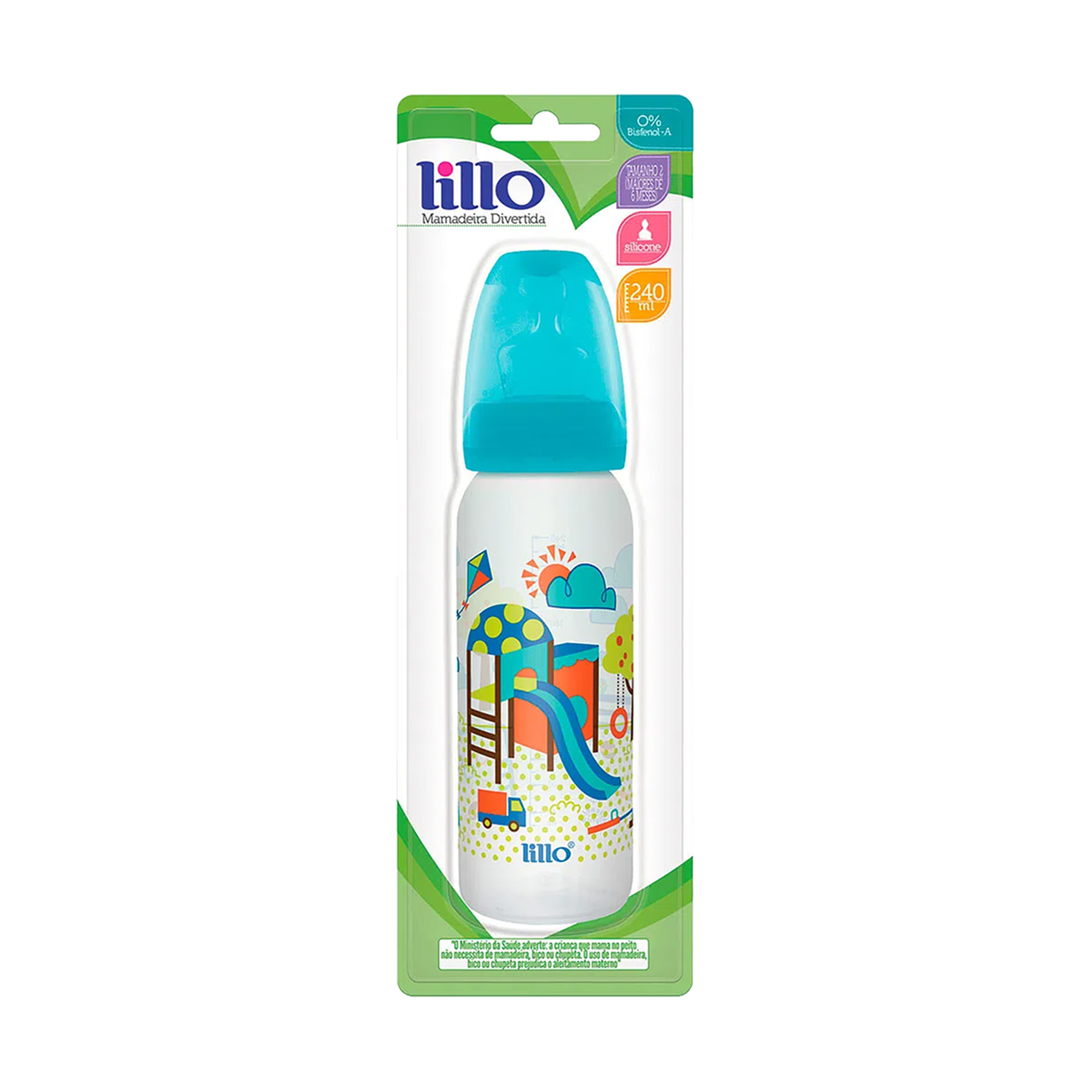 Mamadeira Azul Divertida Lillo 240ml Tam. 2
