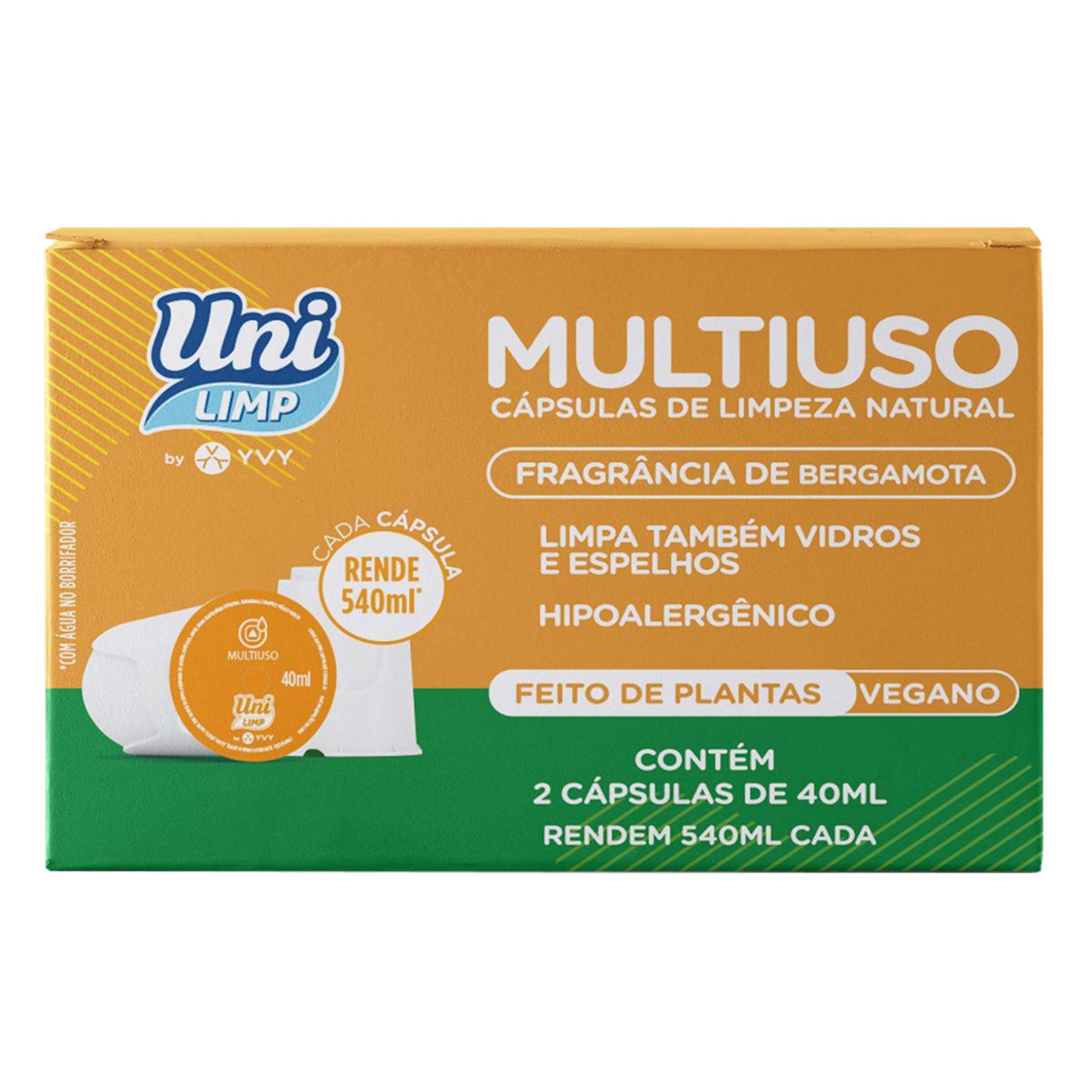 C&aacute;psula de Limpeza Natural Multiuso Bergamota Uni Limp Caixa 80ml C/2 Unidades