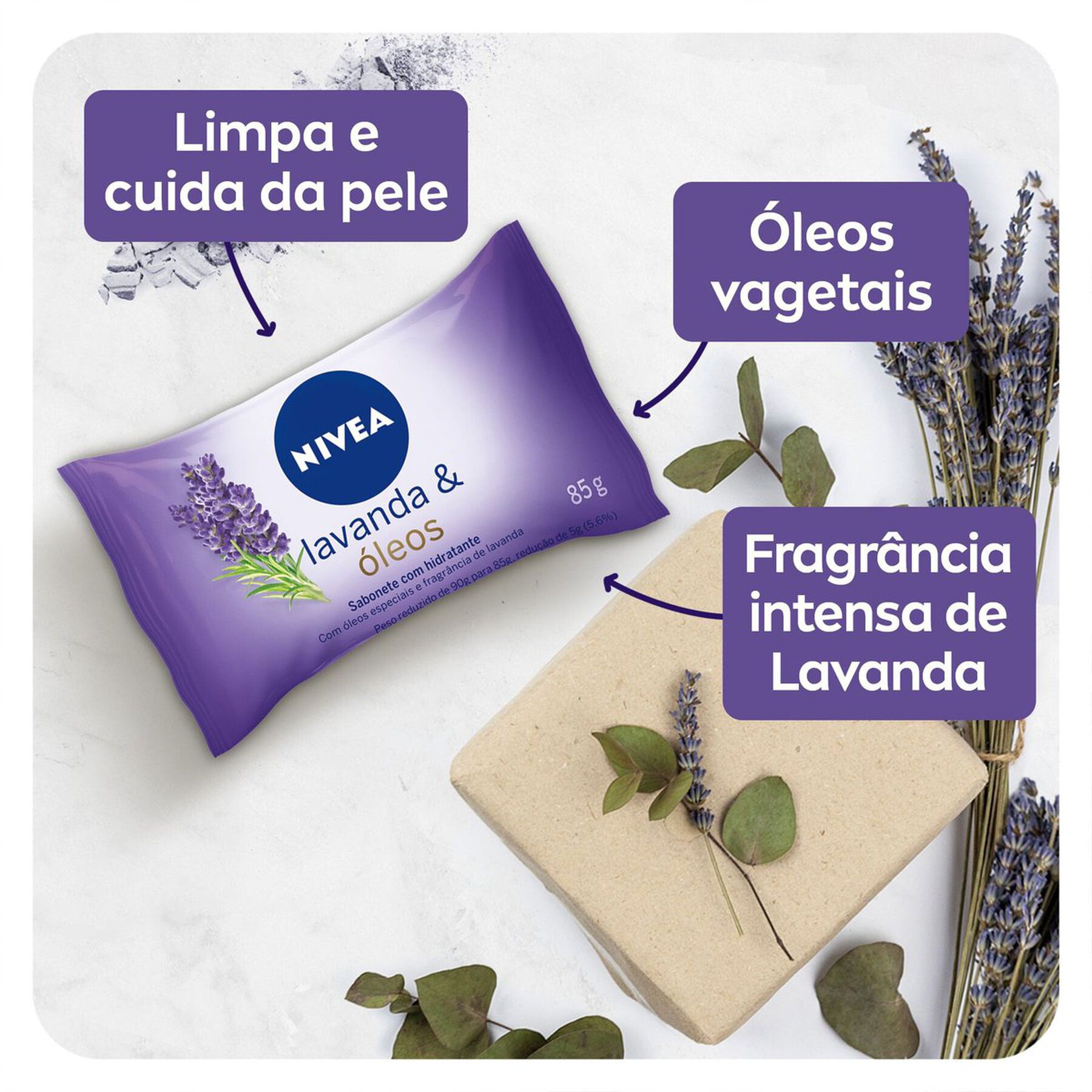 Sabonete em Barra Hidratante Lavanda & Óleos Nivea Pacote 85g