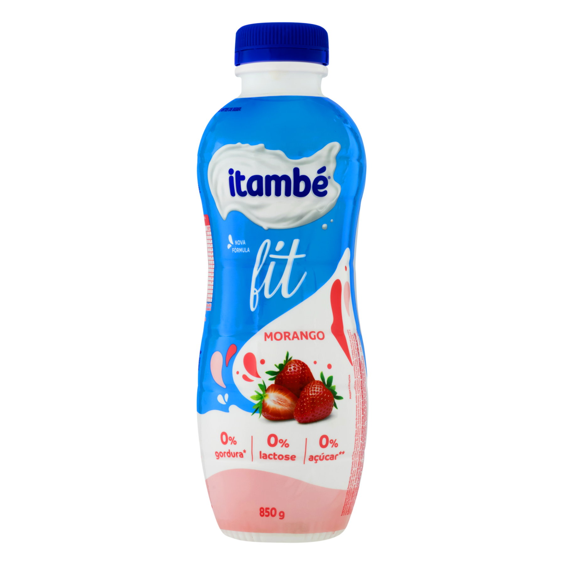 Iogurte Desnatado Morango Zero Lactose Itamb&eacute; Fit Garrafa 850g