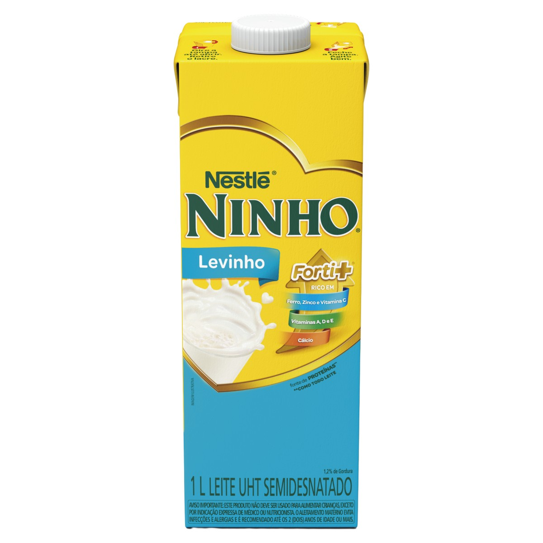 Leite UHT Semidesnatado Ninho Levinho Forti+ Caixa com Tampa 1l