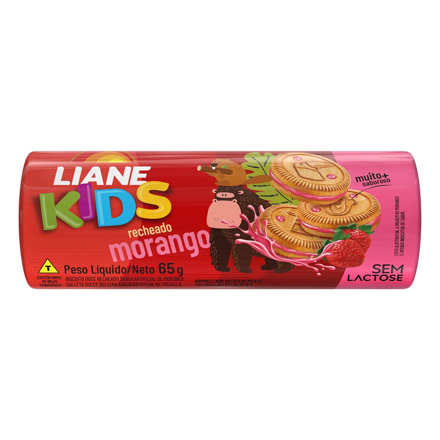 Biscoito Recheado Morango Liane Kids Pacote 115g