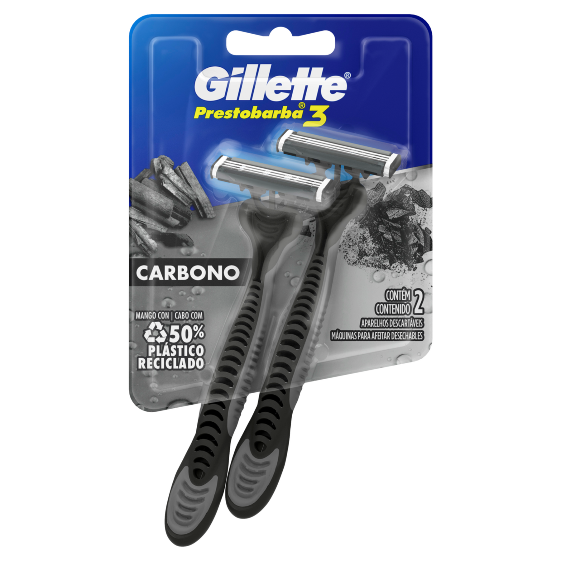 Aparelho Descart&aacute;vel para Barbear Carbono Prestobarba3 Gillette C/2 Unidades