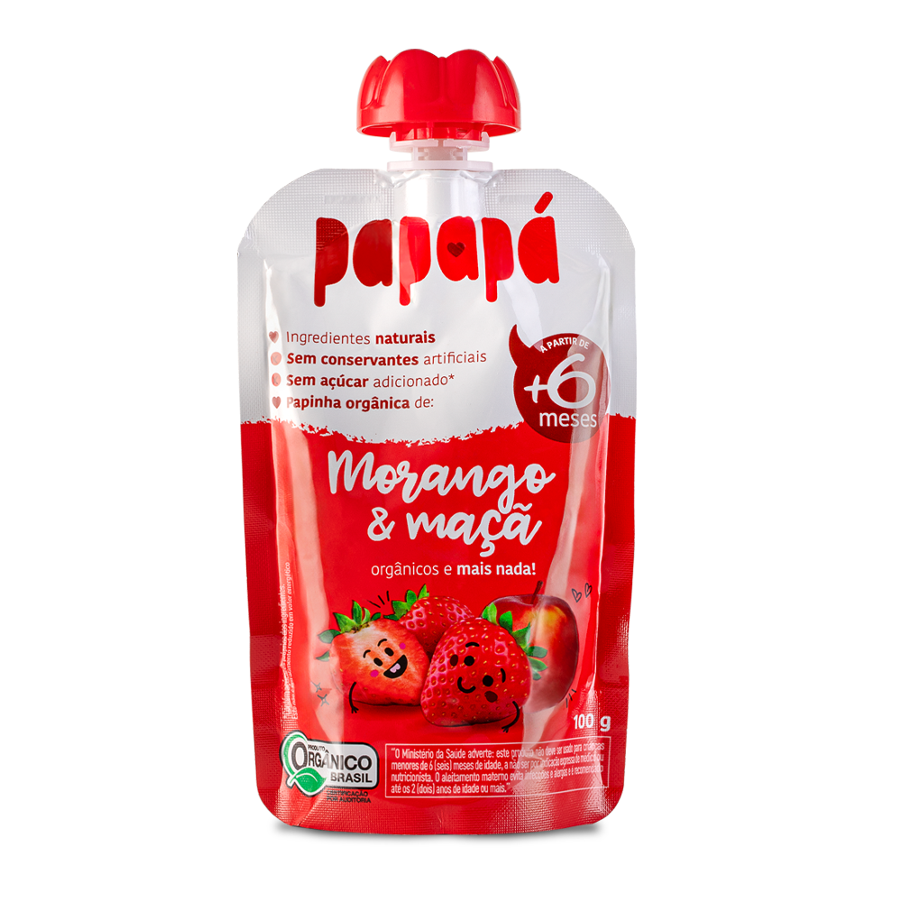 Papinha Org&acirc;nica Morango e Ma&ccedil;&atilde; Papap&aacute; Squeeze 100g