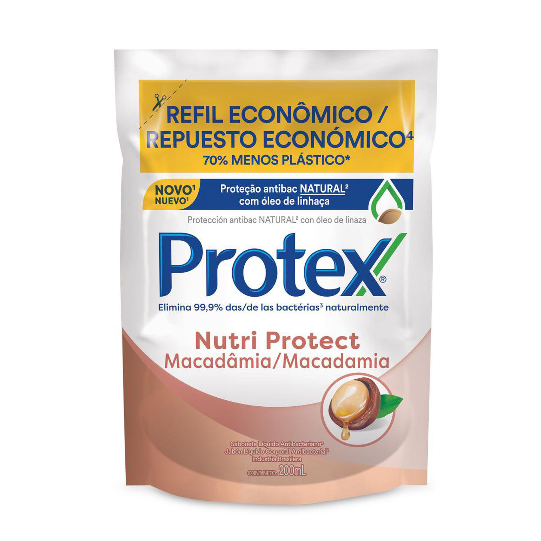 Sabonete L&iacute;quido Antibacteriano Macad&acirc;mia Protex Nutri Protect Sach&ecirc; 200ml Refil