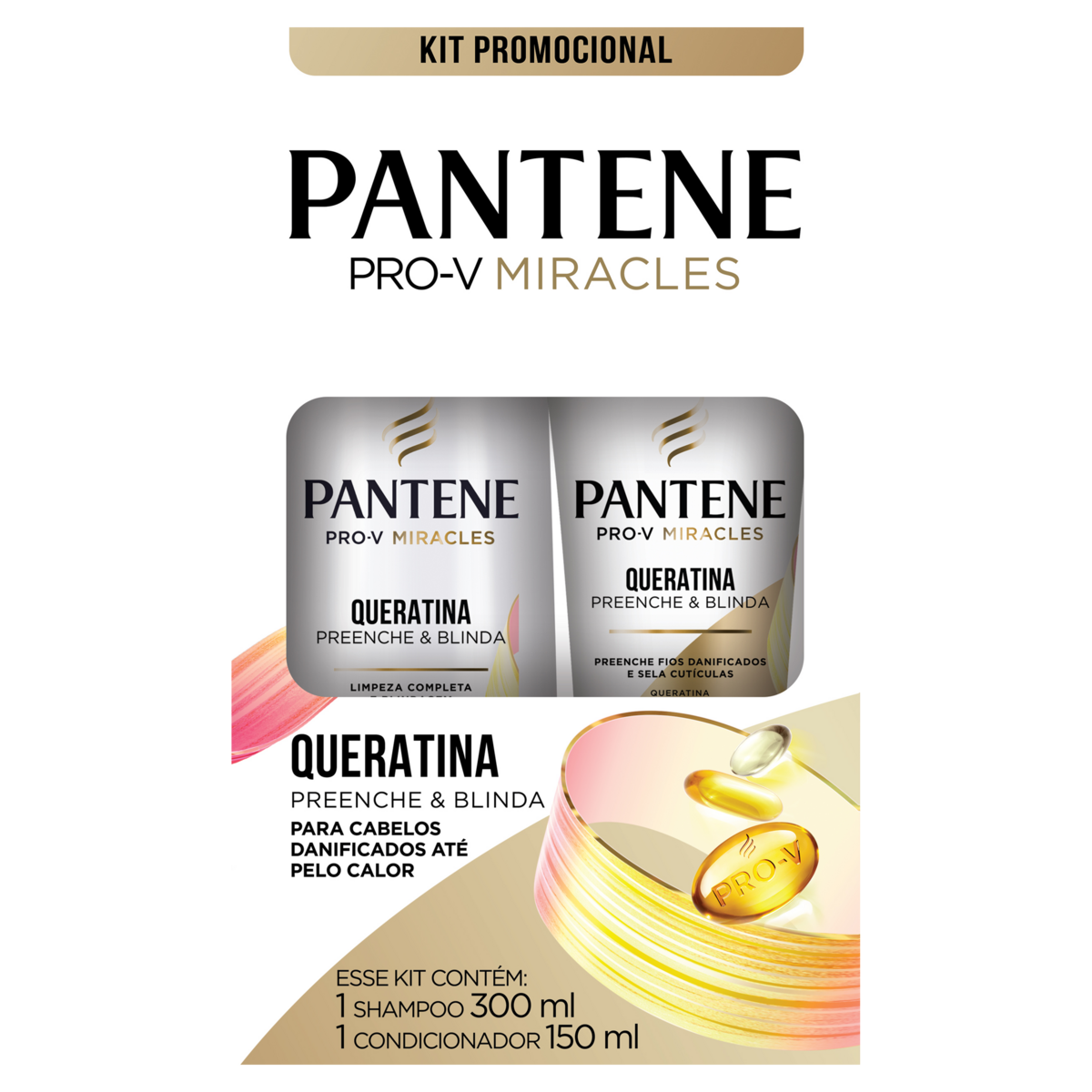 Shampoo 300ml + Condicionador 150ml Queratina Preenche e Blinda Pantene