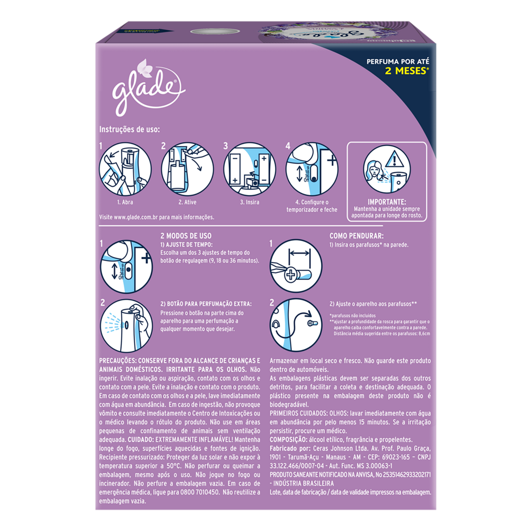 Aparelho e Odorizador de Ambiente Lavanda e Vanilla Glade Automatic 260ml&nbsp;