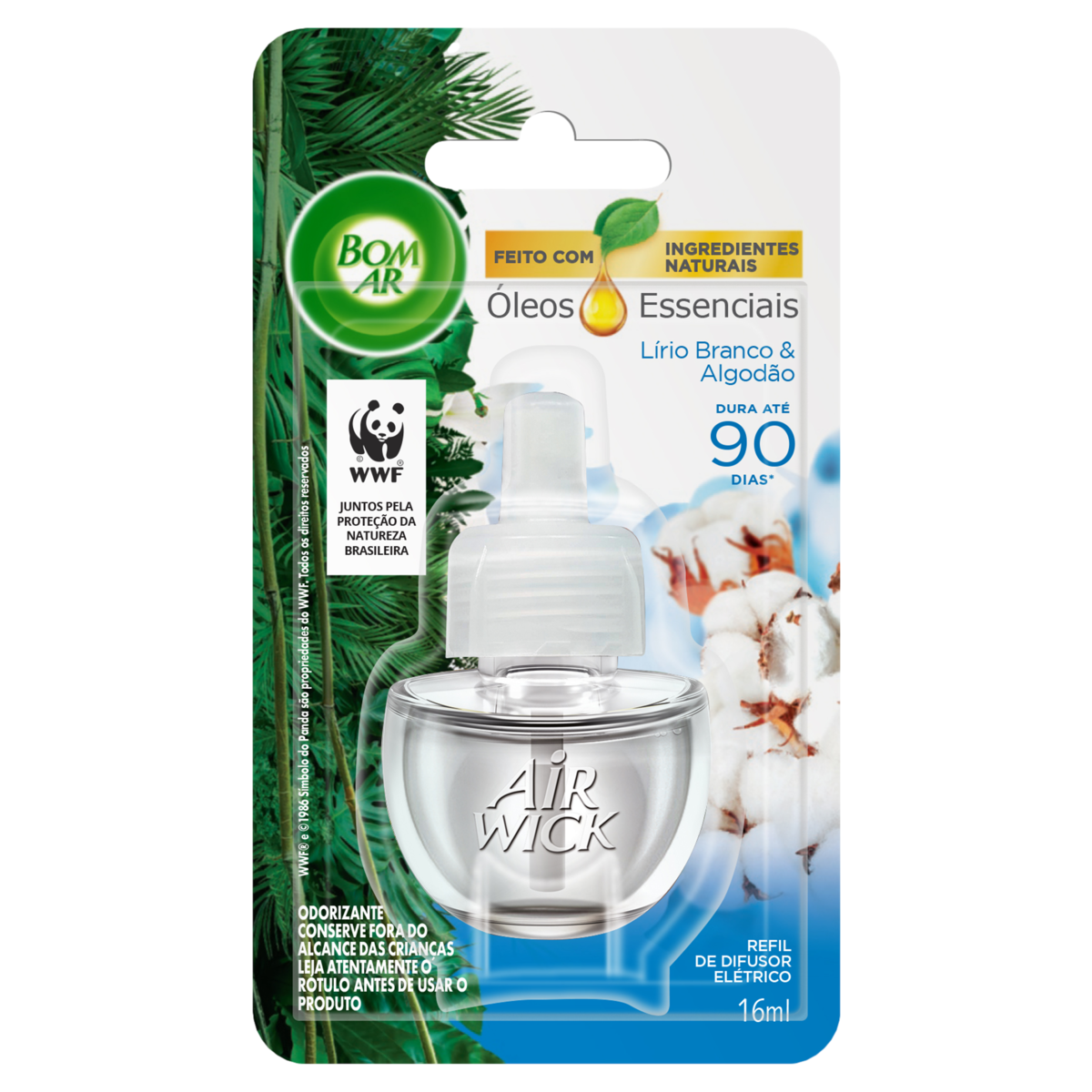 Odorizador de Ambiente L&iacute;rio Branco & Algod&atilde;o Bom Ar Air Wick Blister 16ml Refil