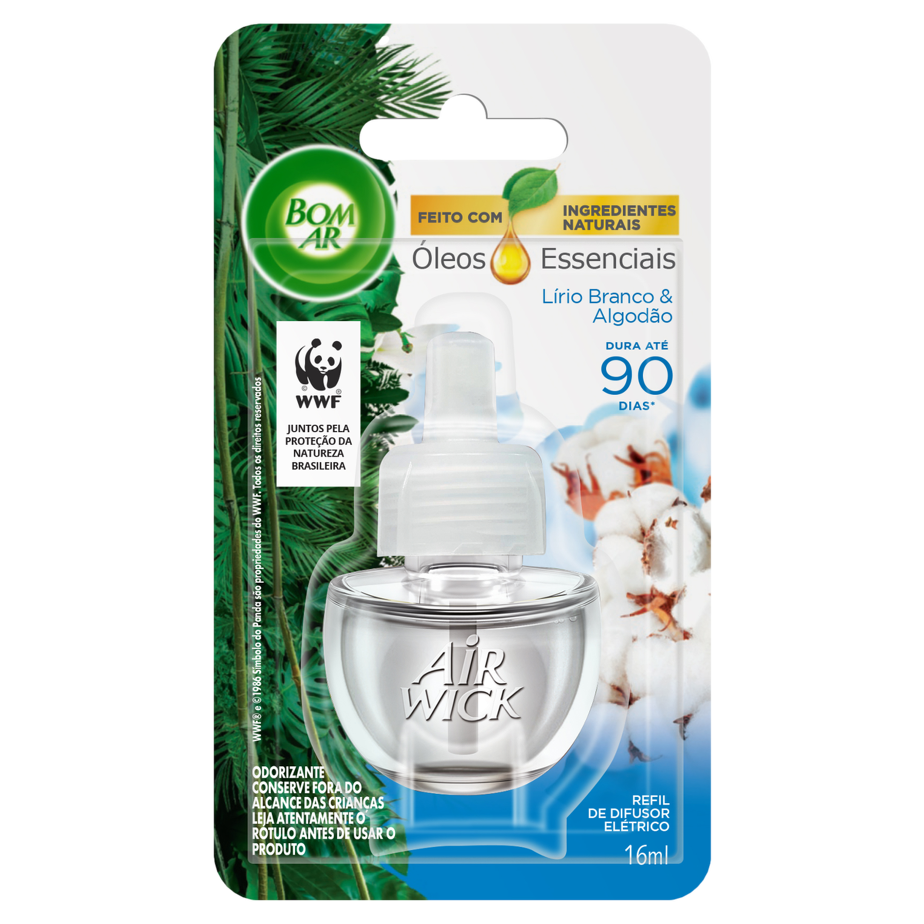 Odorizador de Ambiente L&iacute;rio Branco & Algod&atilde;o Bom Ar Air Wick Blister 16ml Refil
