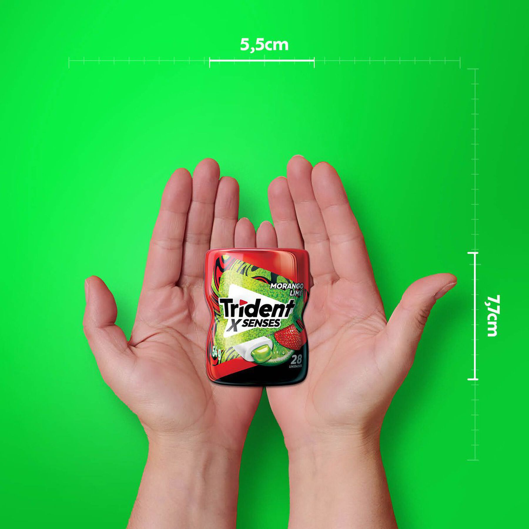 Chiclete Trident XSenses Morango Lime Sem Açúcar Garrafa 54g