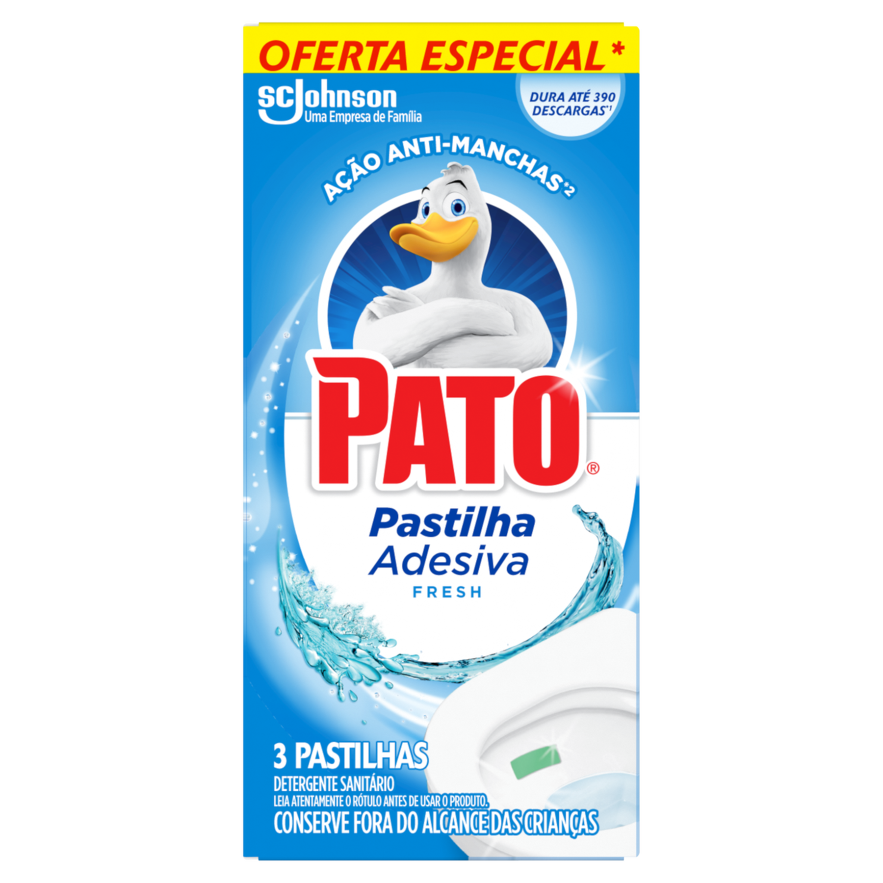 Detergente Sanit&aacute;rio Pastilha Adesiva Fresh Pato C/3 Unidades - Embalagem Oferta Especial