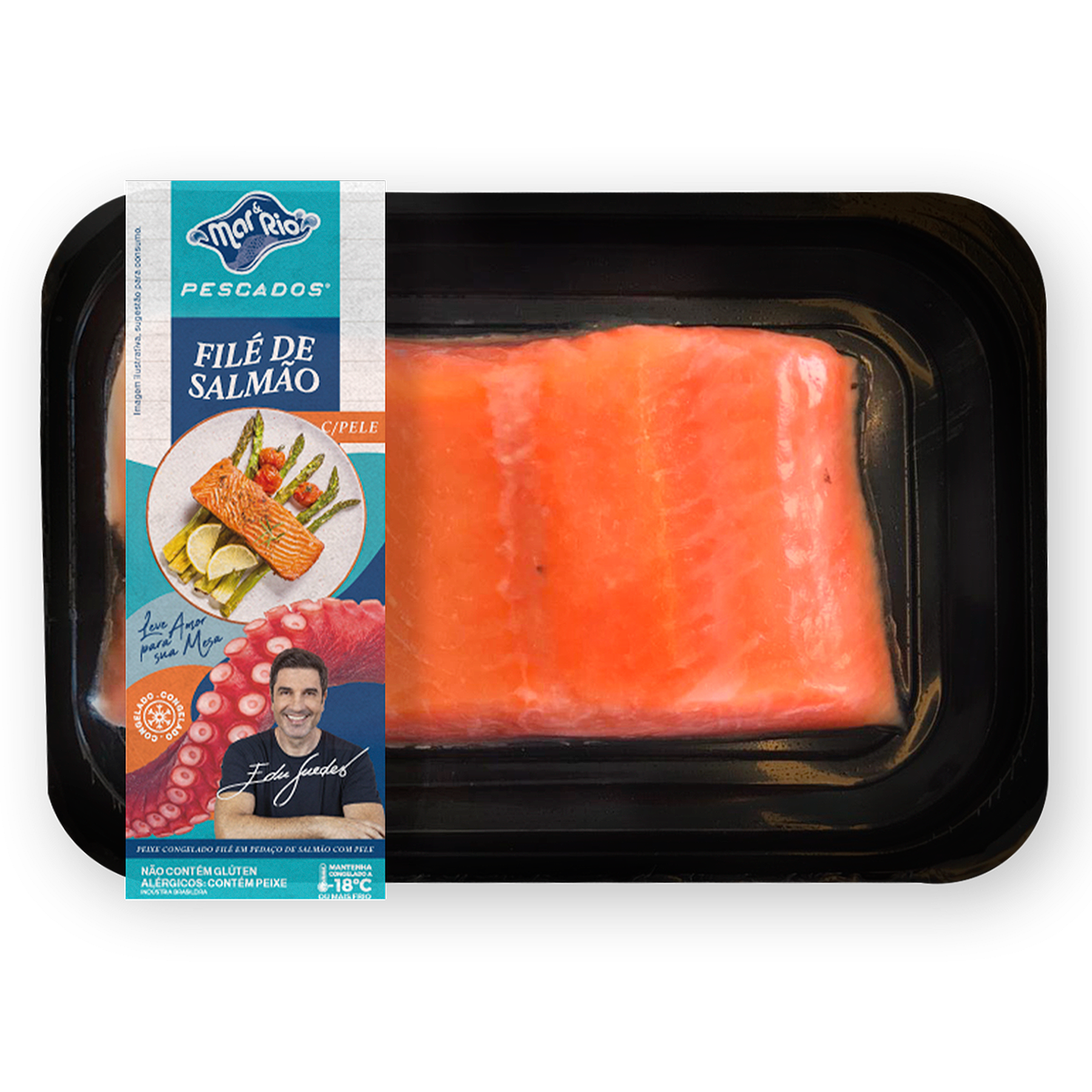 Fil&eacute; de Salm&atilde;o em Peda&ccedil;o com Pele Congelado Mar&Rio Pescados Bandeja 300g